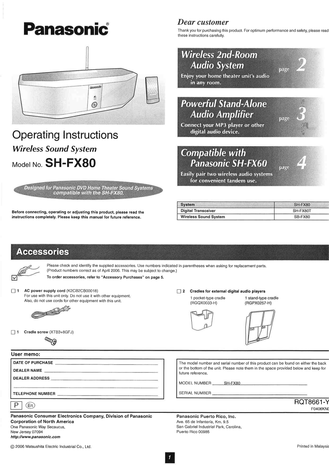 Panasonic SEFX80A Users Manual