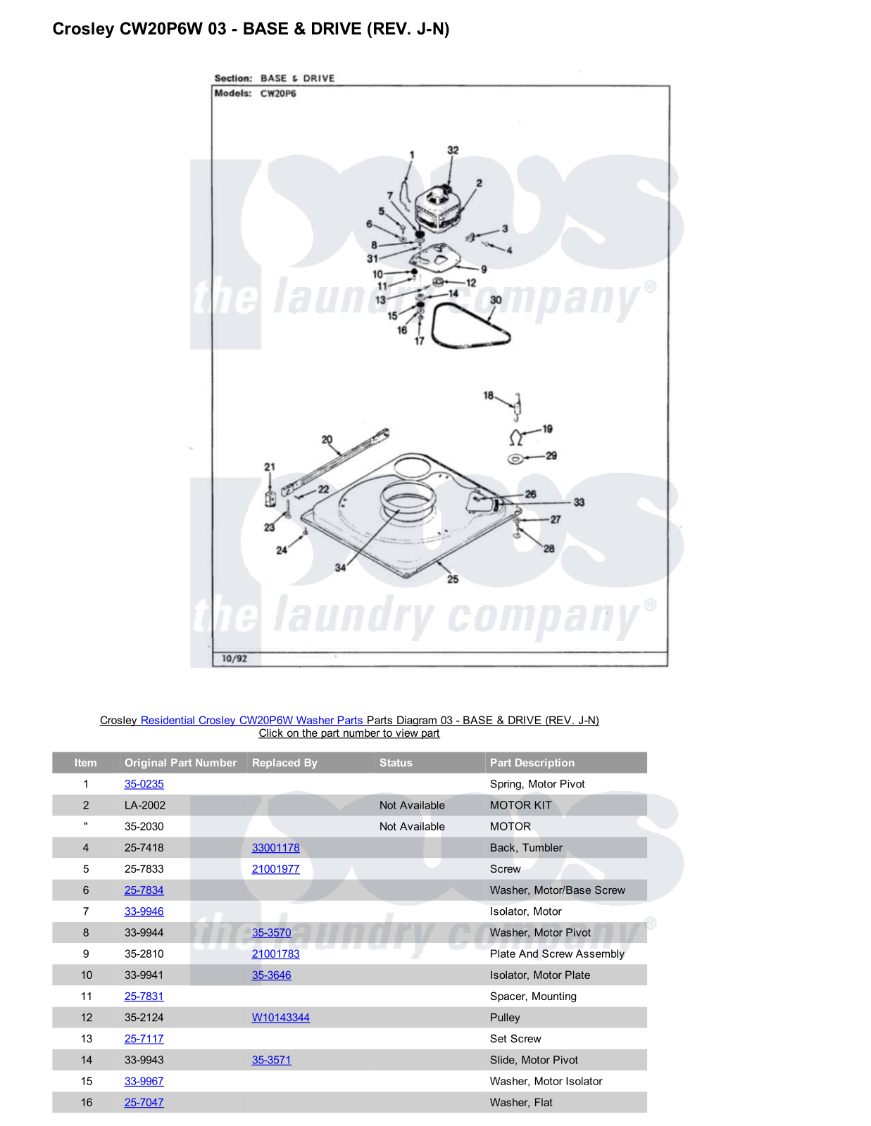 Crosley CW20P6W Parts Diagram