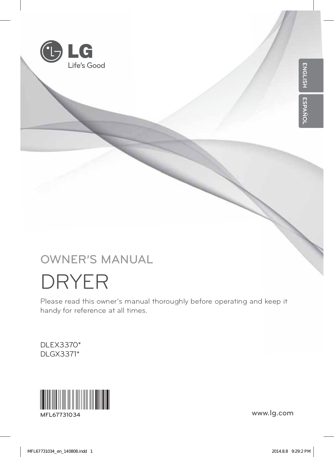 LG Electronics DLEX3370W, DLEX3370R User Manual
