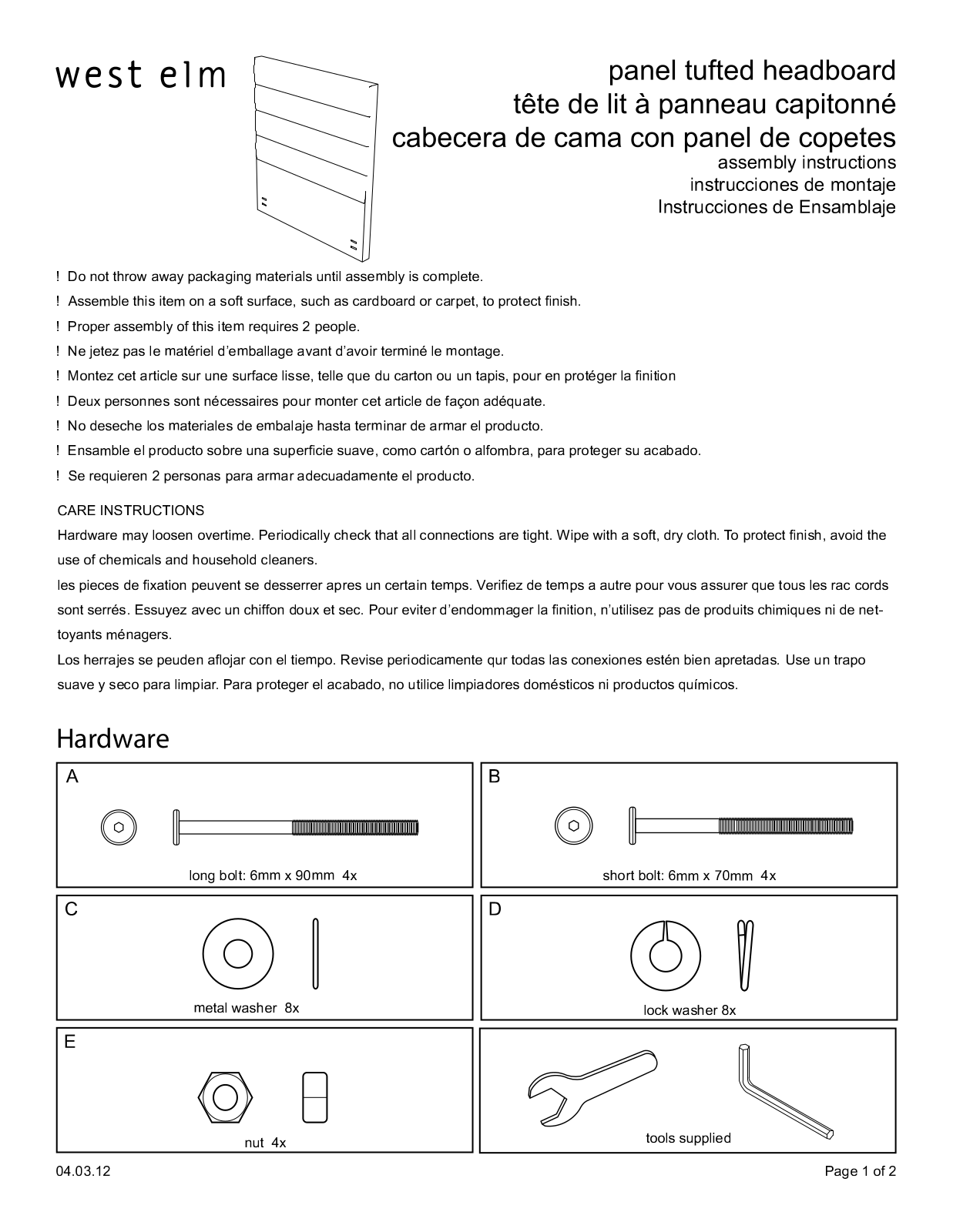 West Elm Panel Tufted Headboard Assembly Instruction