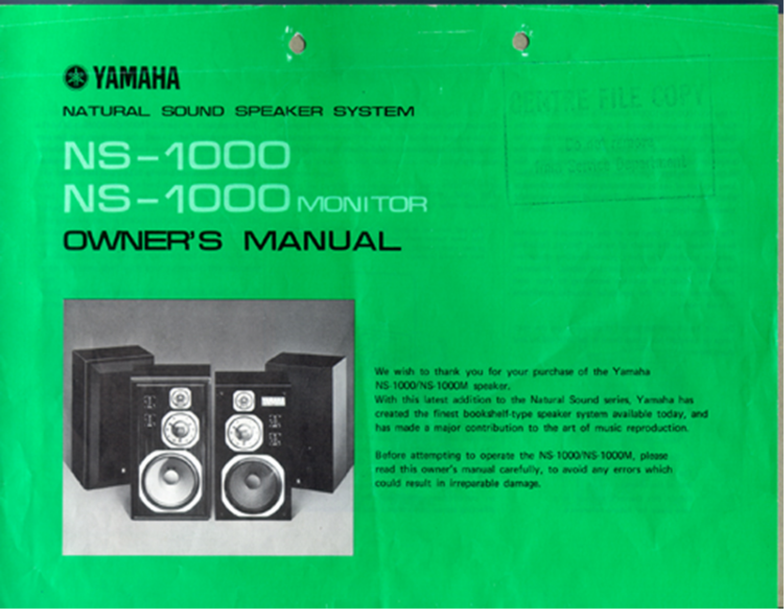 Yamaha NS-1000, NS-1000-M Owners manual