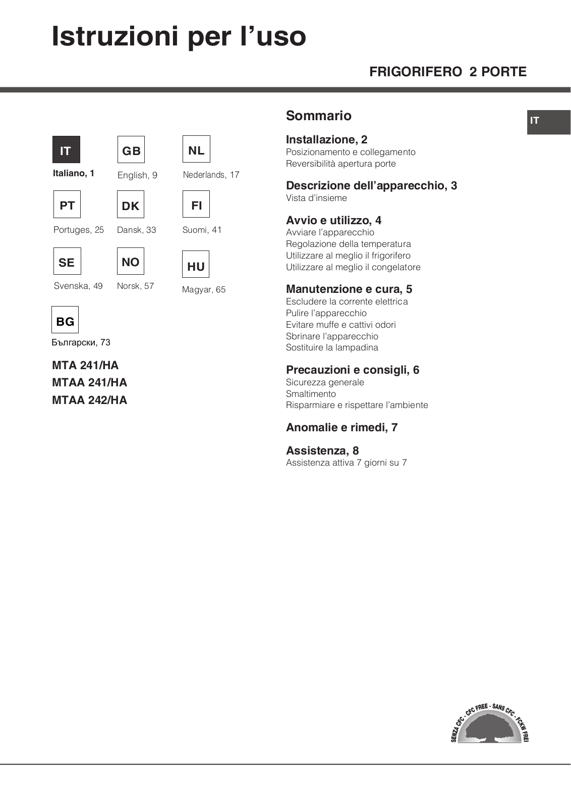 Hotpoint Ariston MTAA 242, MTAA 241 User Manual