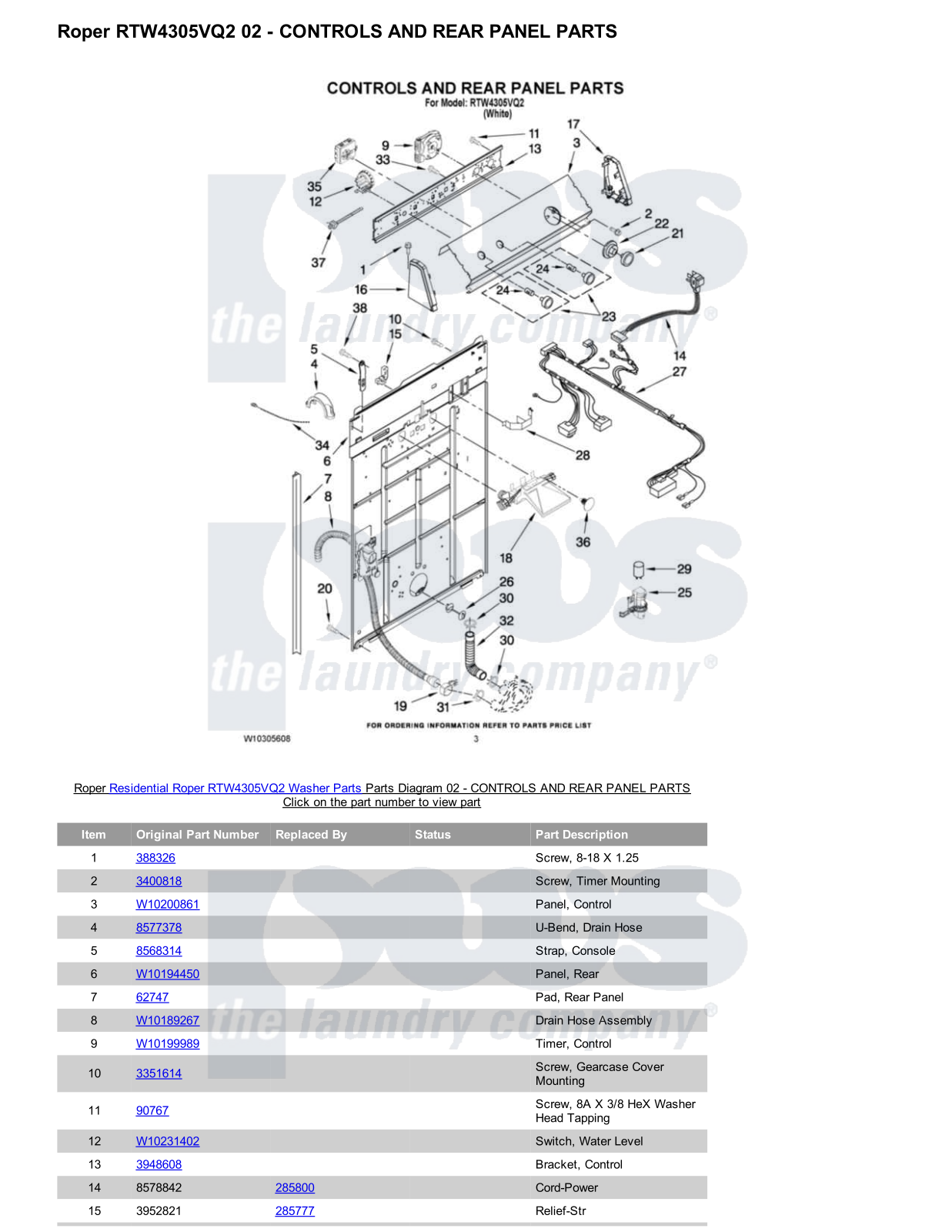 Roper RTW4305VQ2 Parts Diagram