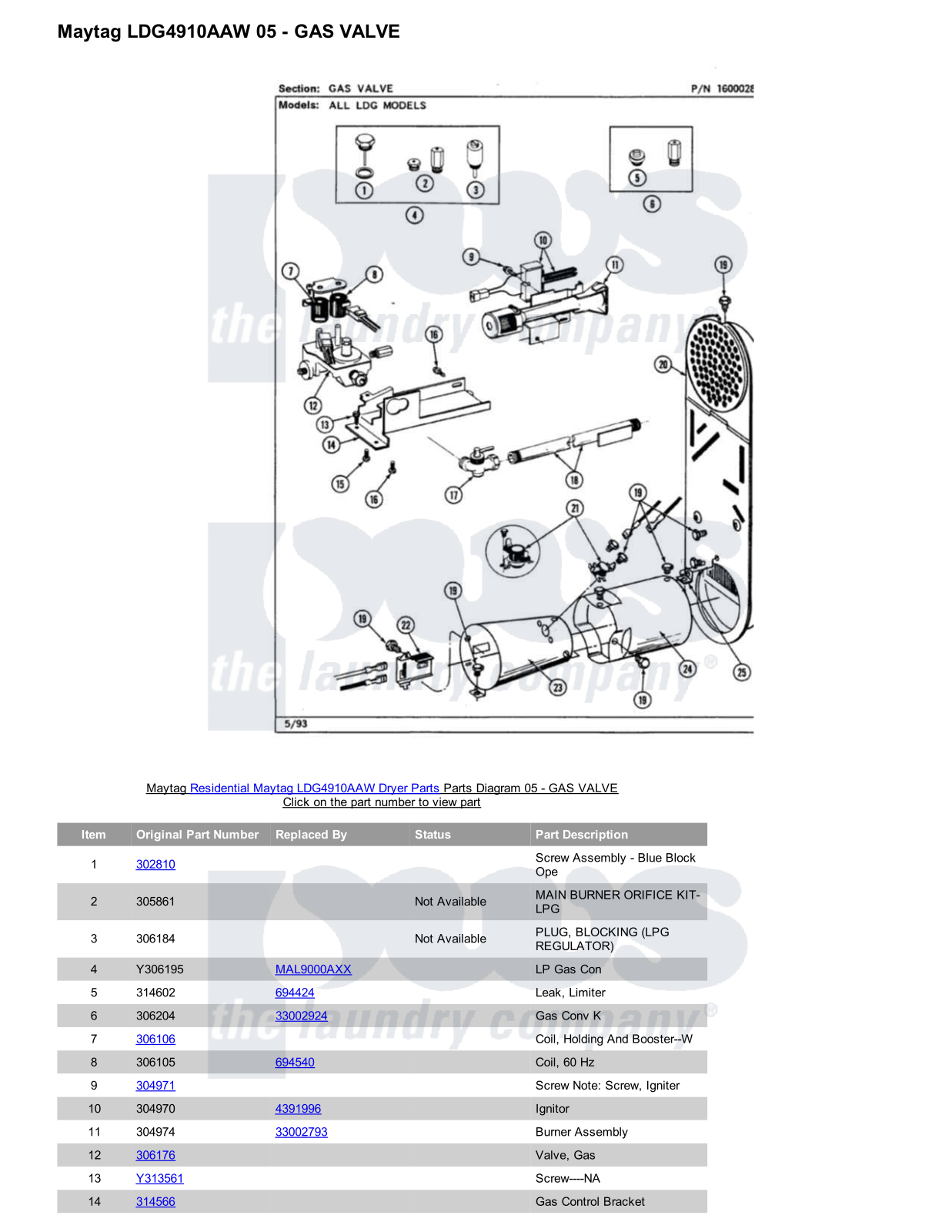 Maytag LDG4910AAW Parts Diagram