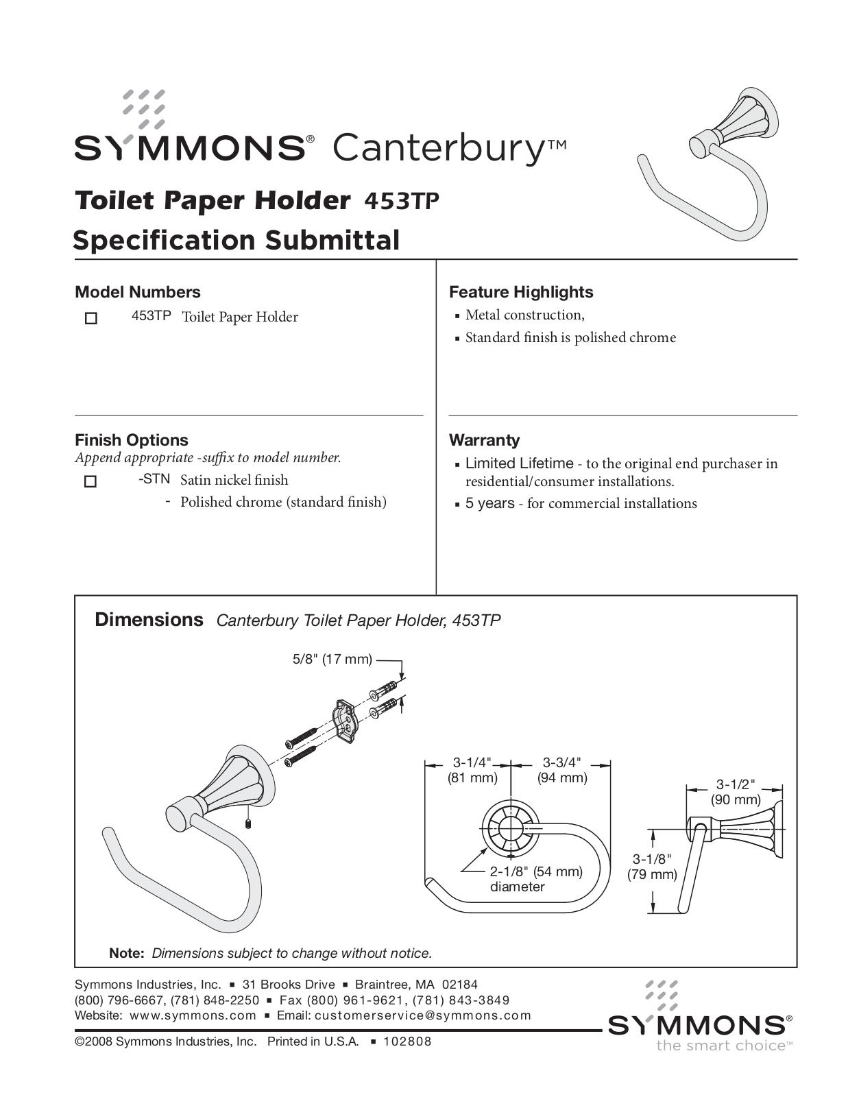 Symmons 453TP User Manual - ManualMachine.com