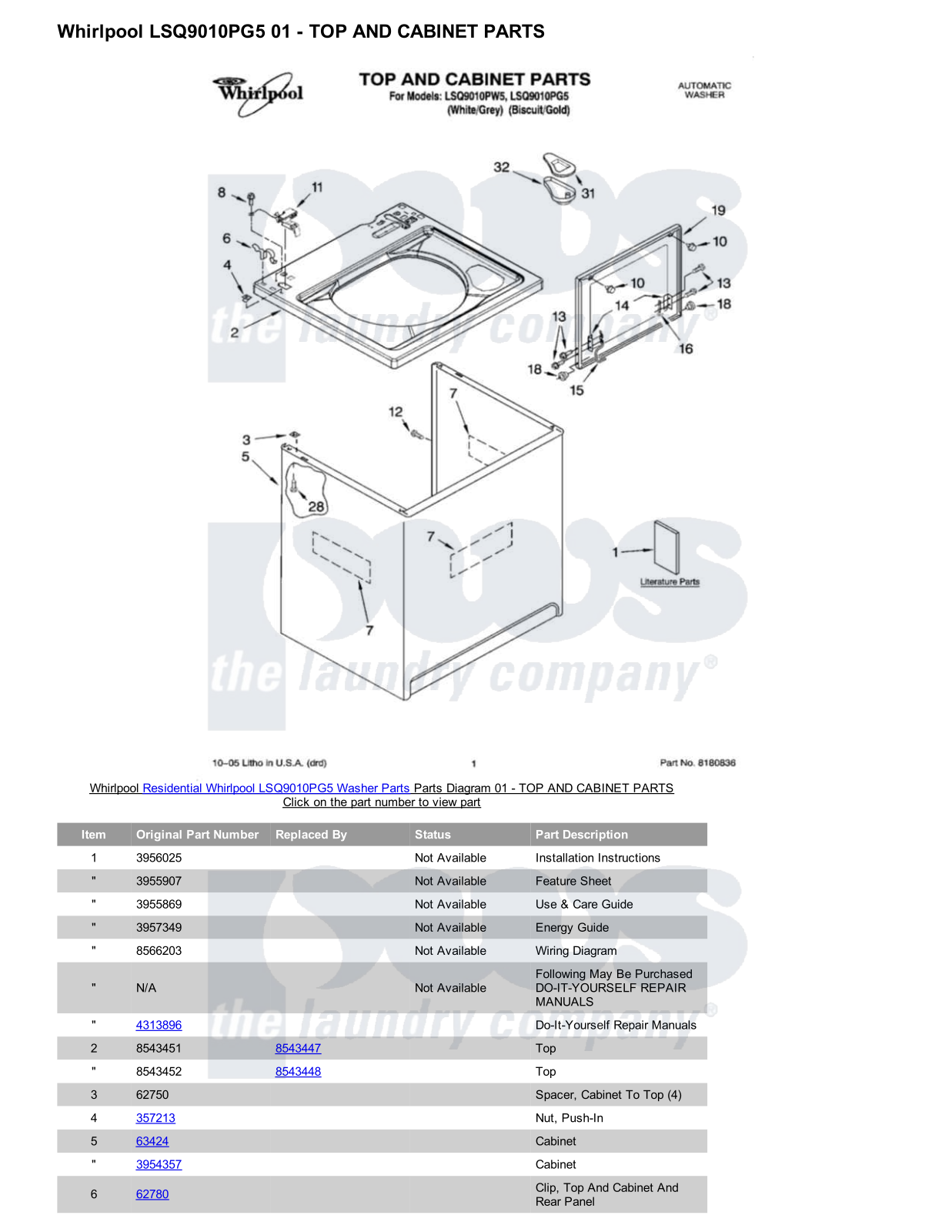 Whirlpool LSQ9010PG5 Parts Diagram