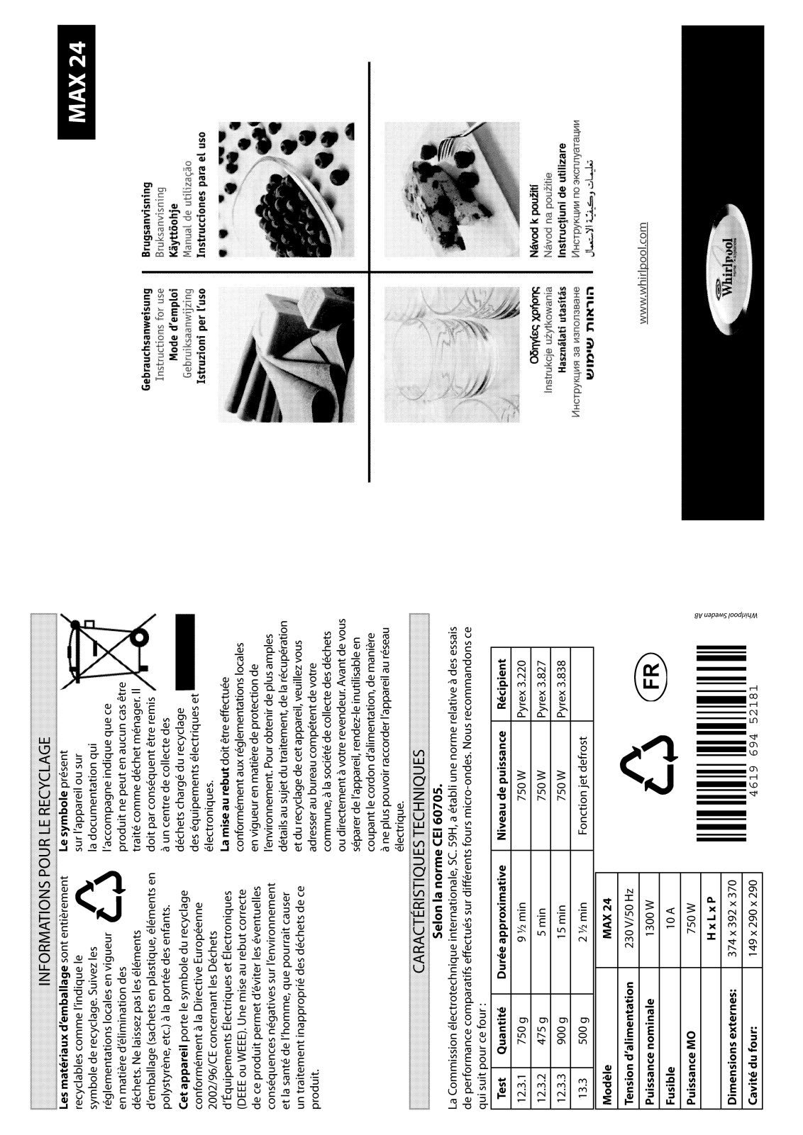 WHIRLPOOL MAX 24 User Manual