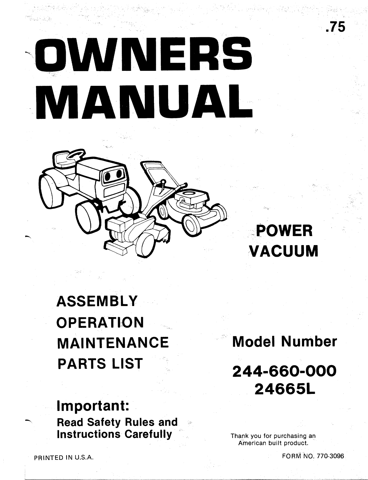 MTD 244-660-000 User Manual