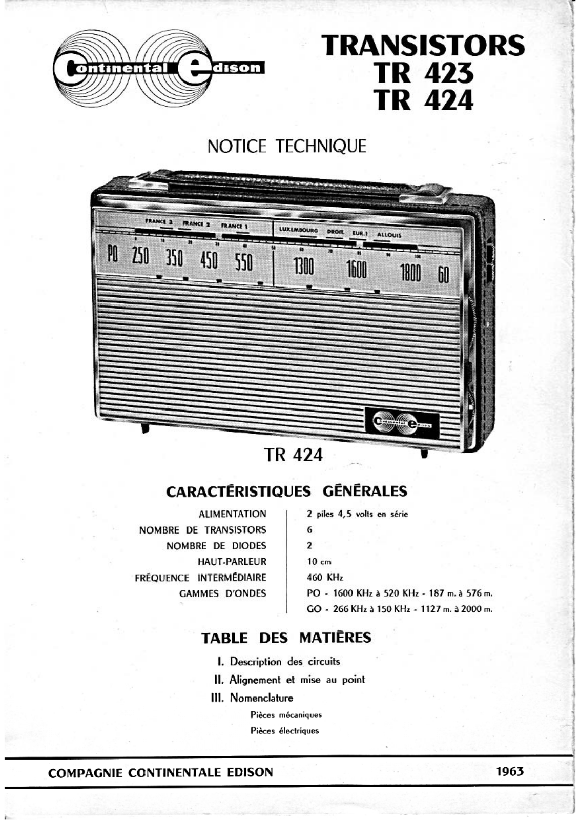 Continental Edison TR-424 Service Manual