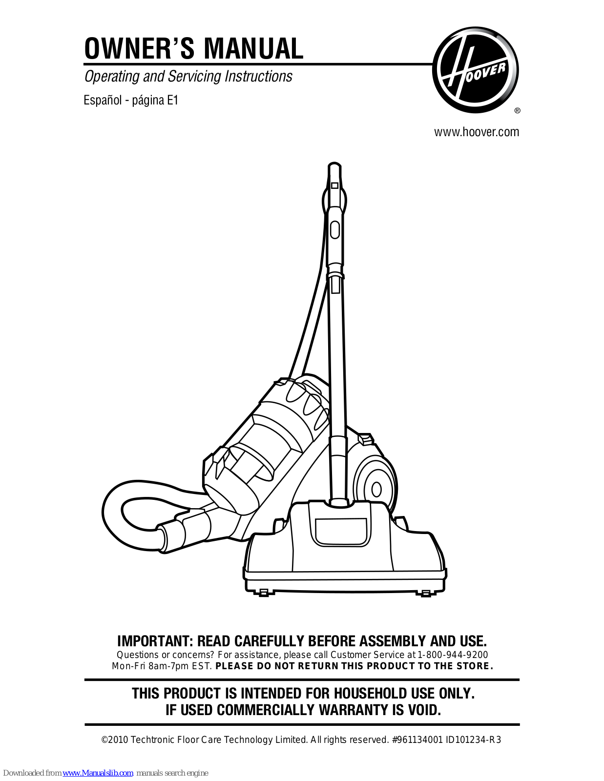 Hoover SH40040DI Owner's Manual