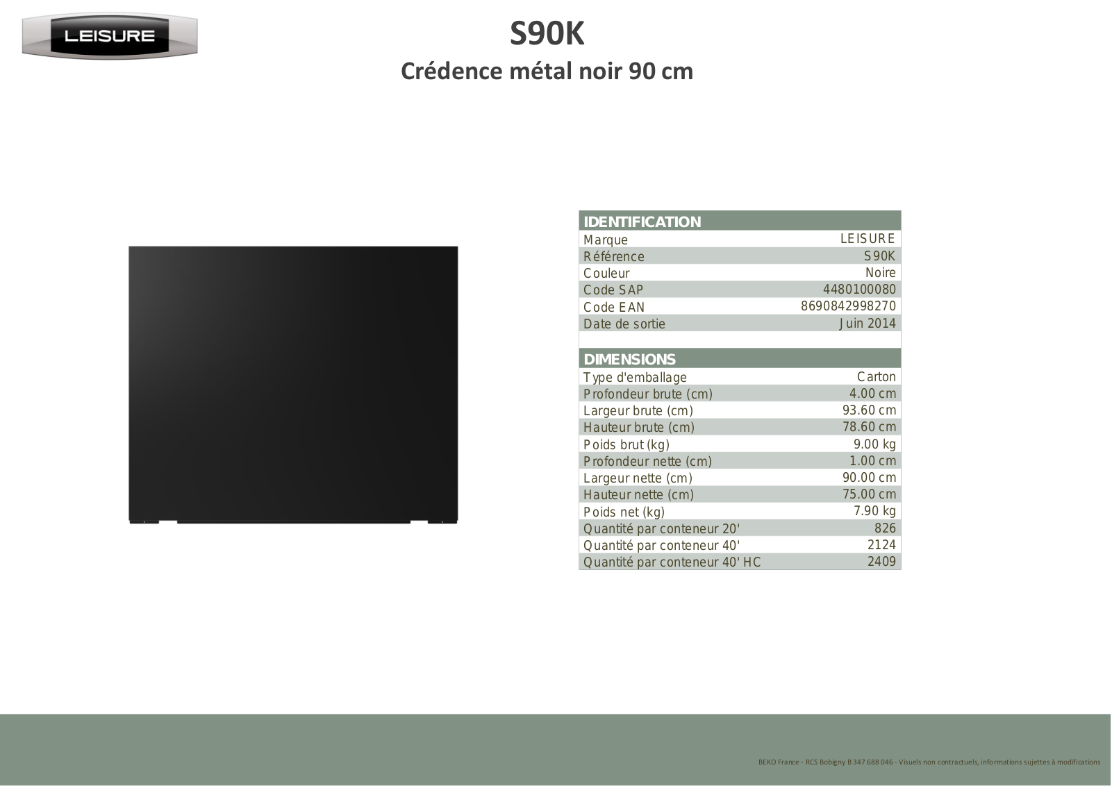 Leisure S90X product sheet