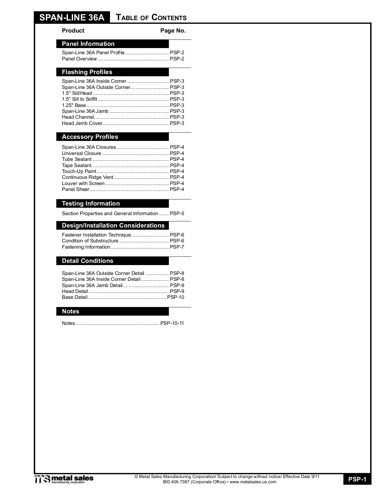 Metal Sales Span-Line 36A User Manual