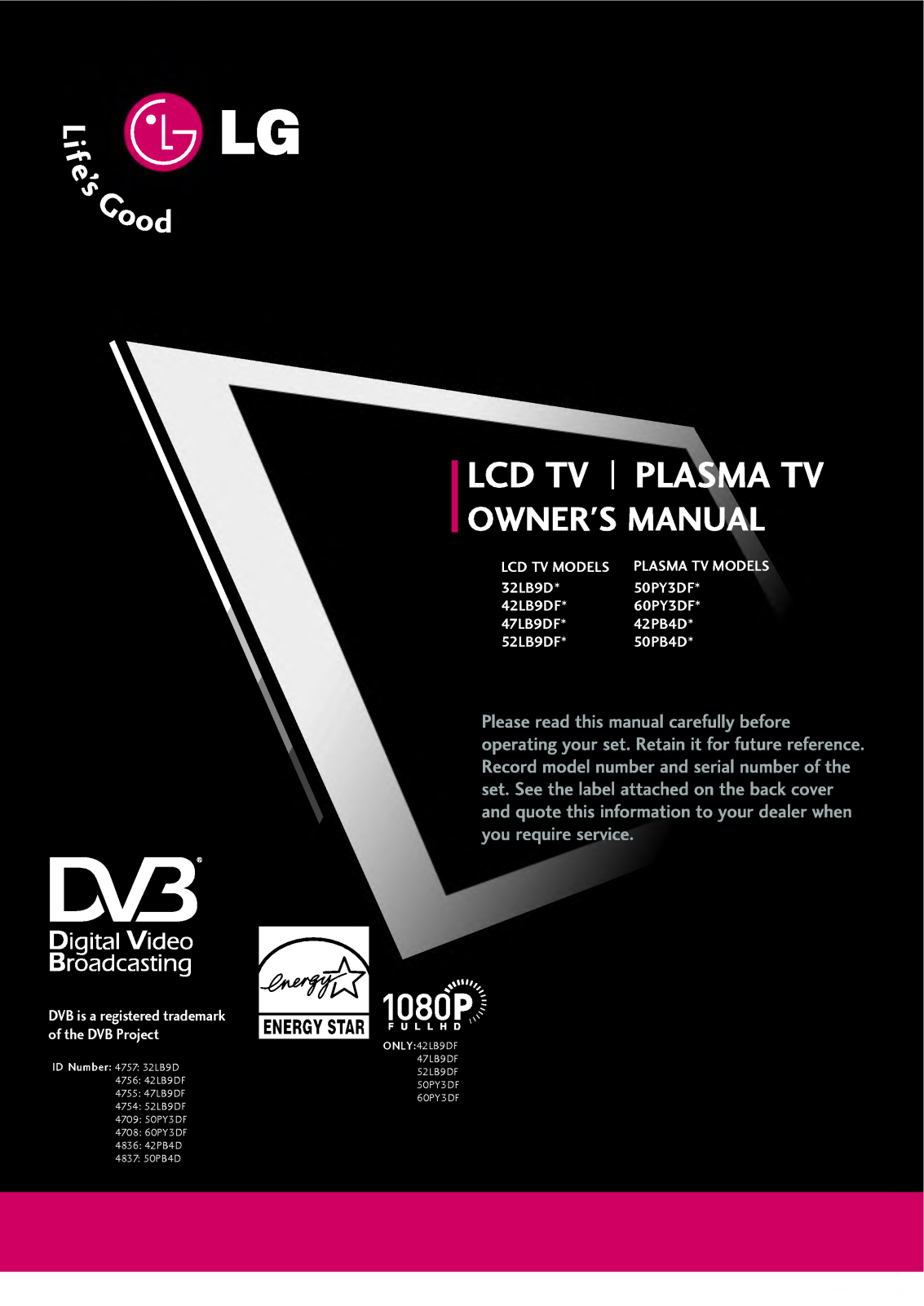 LG 50PY3DF, 42LB9DF User Manual