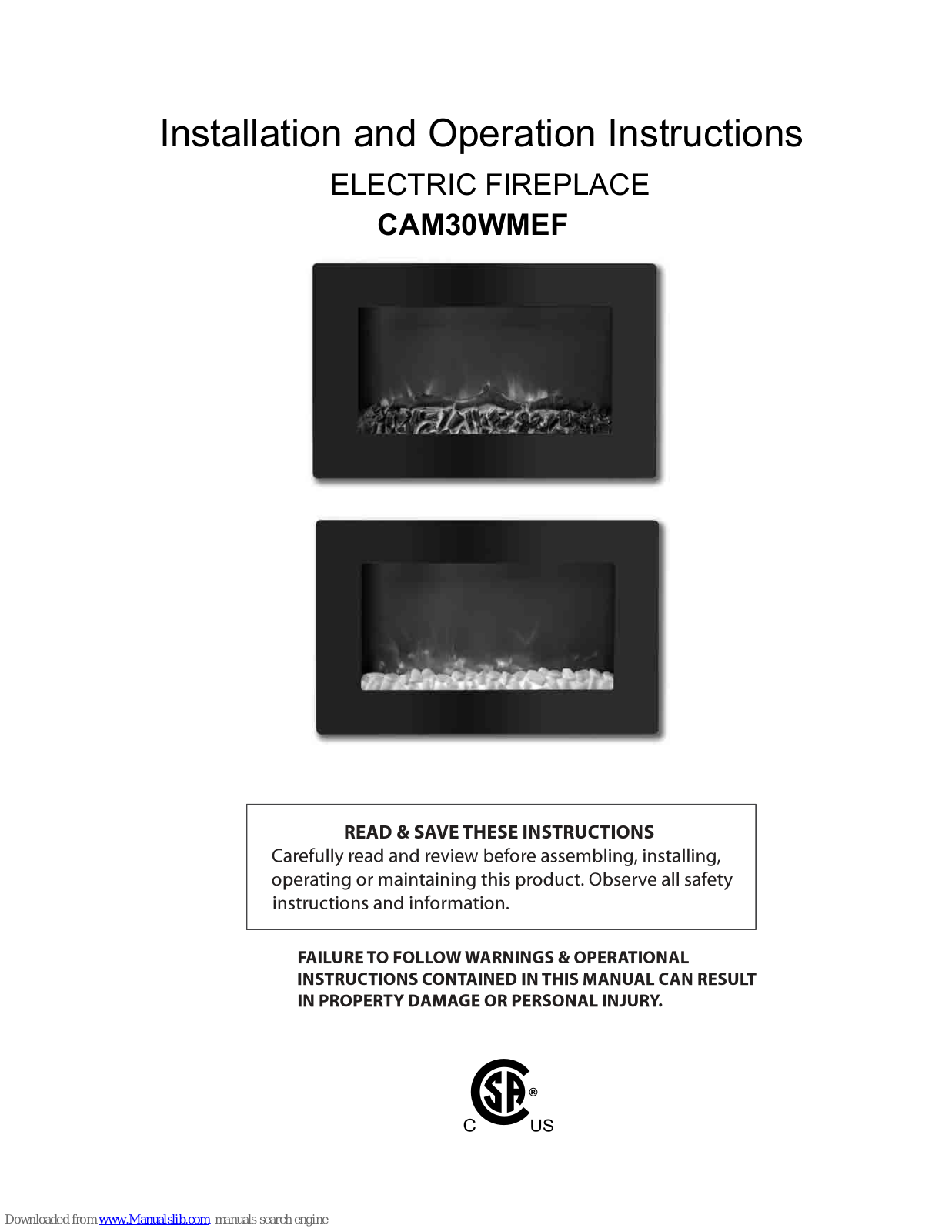 CAMBRIDGE CAM30WMEF Installation And Operation Instructions Manual