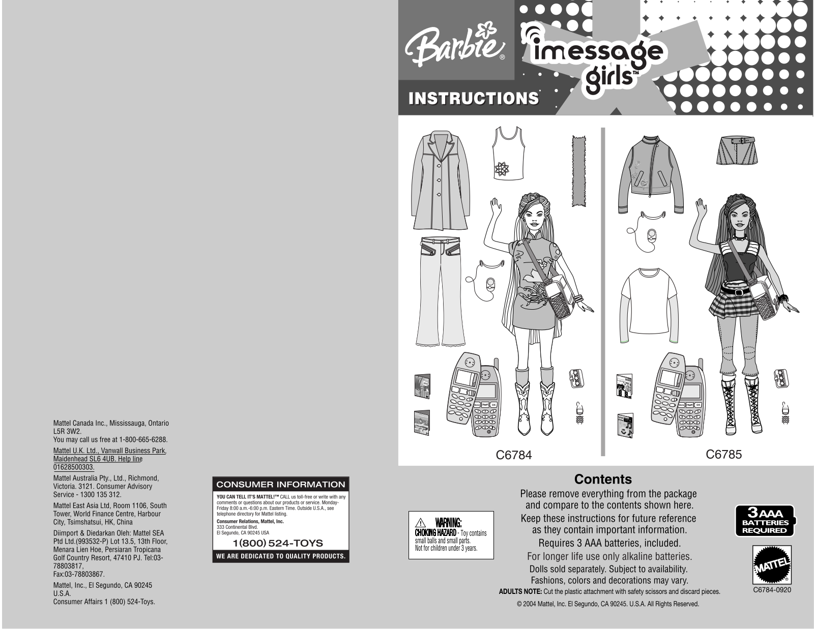 Fisher-Price C6784, C6785 Instruction Sheet