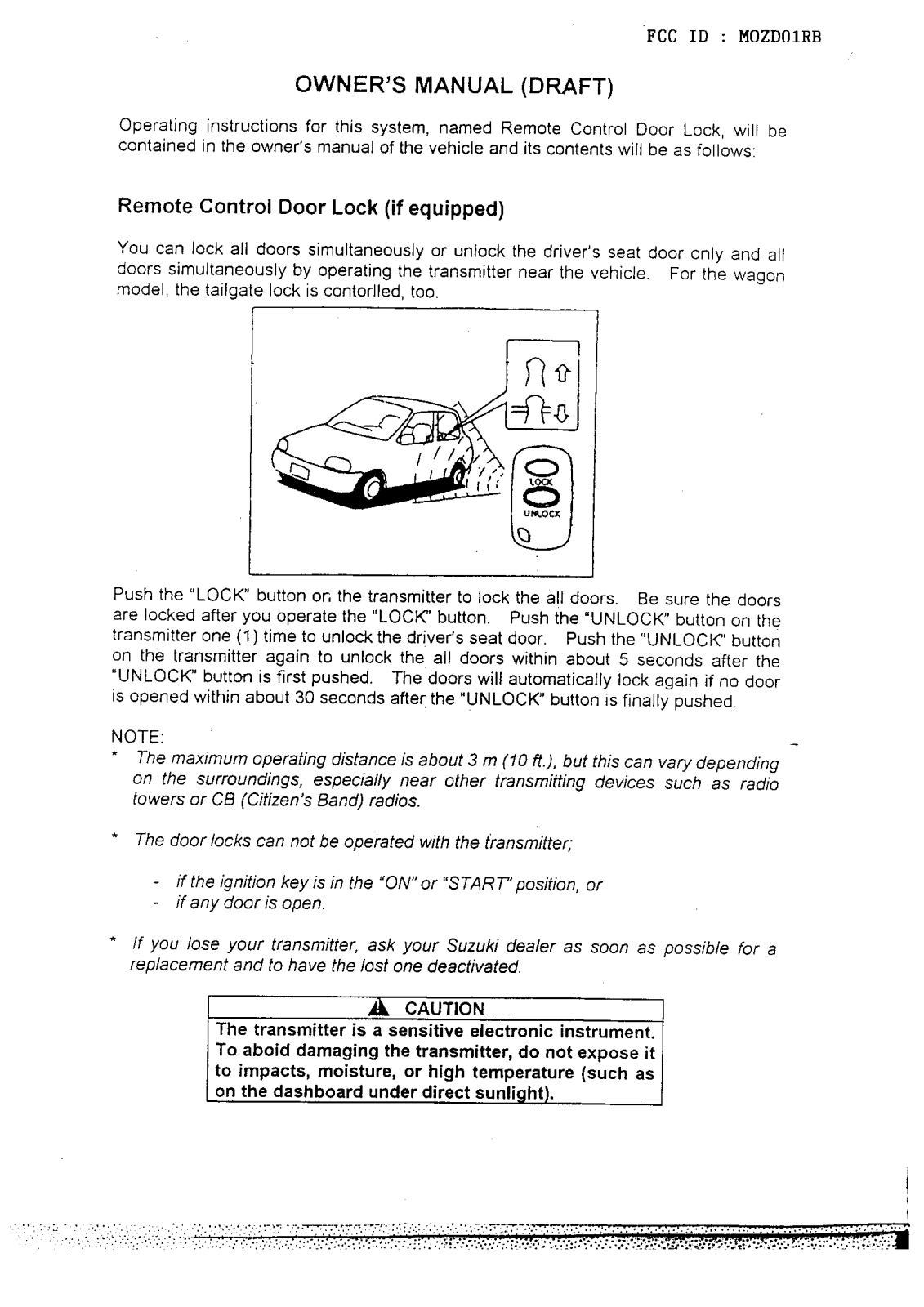 Tokai Rika Co D01RB Owners Manual