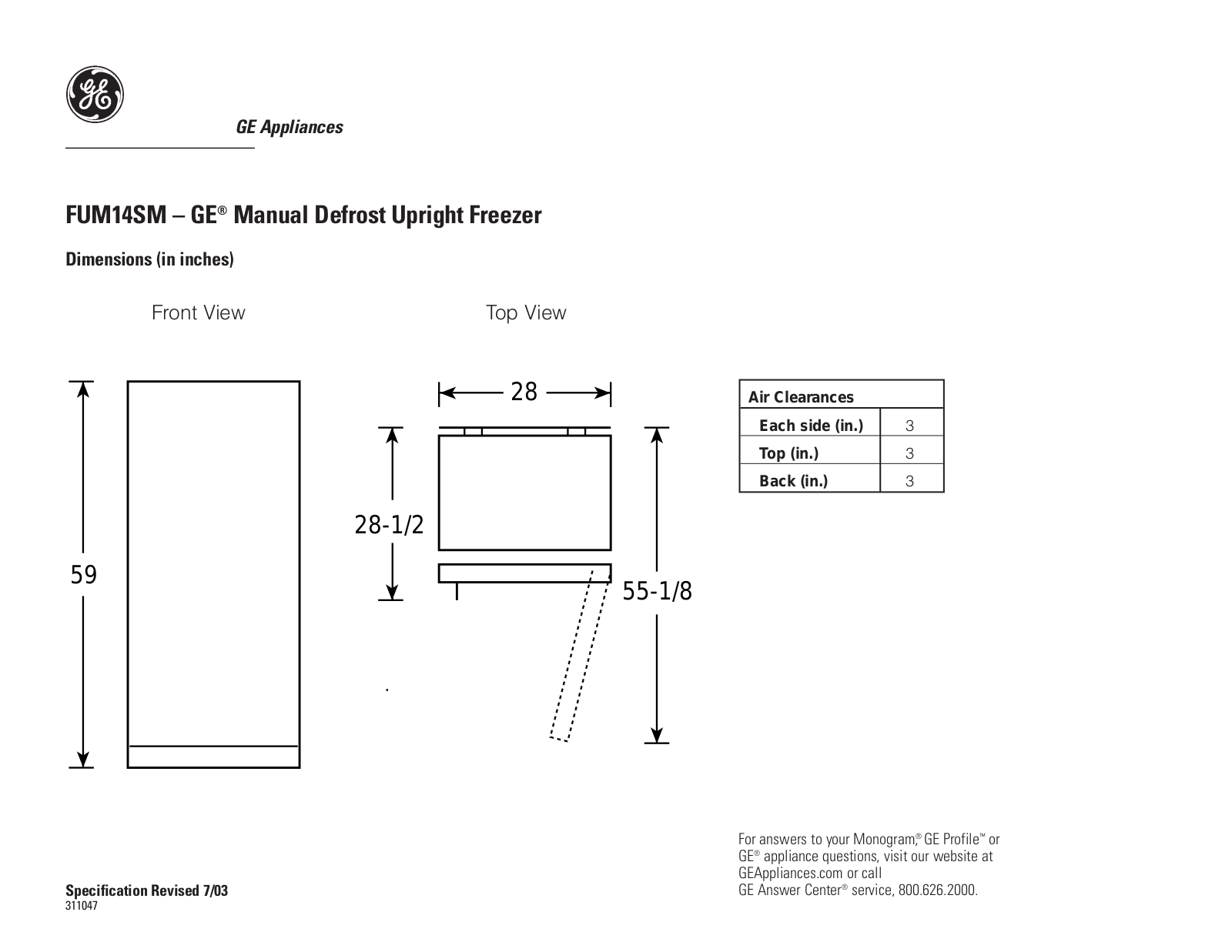 GE FUM14SM, FUM14SMRWH User Manual