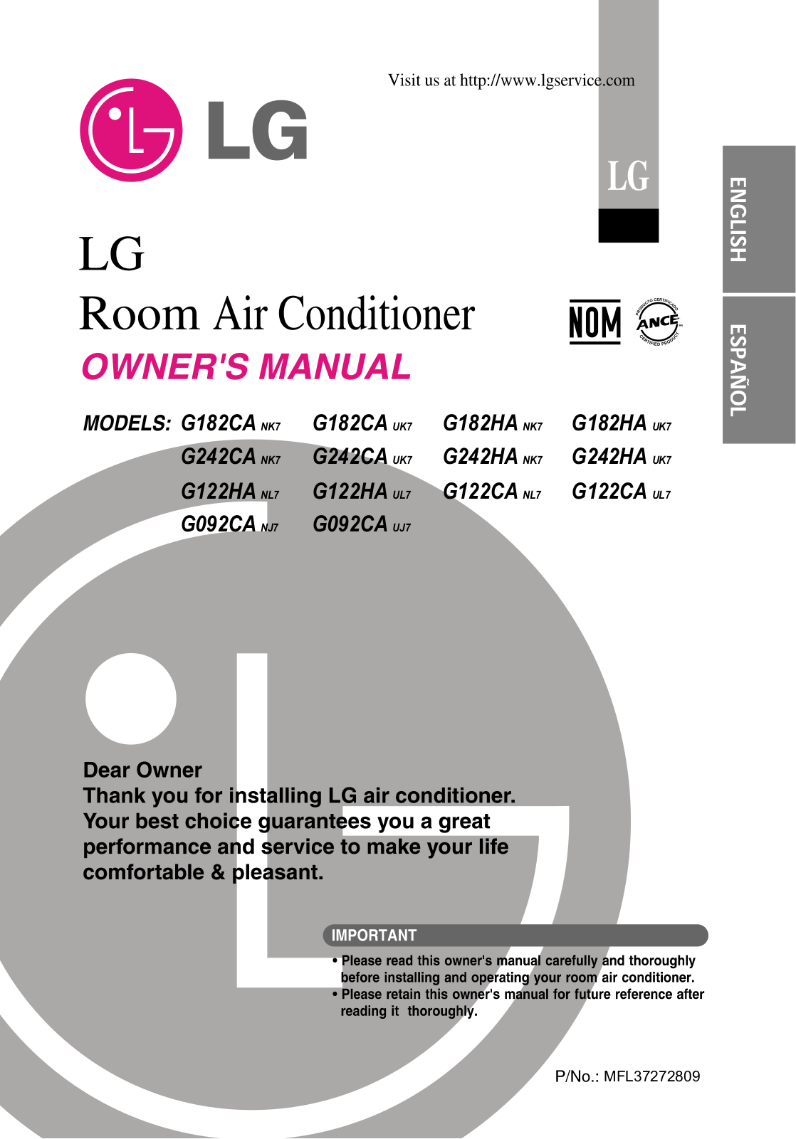 LG G182CA, G242CA, G122HA Owner's Manual