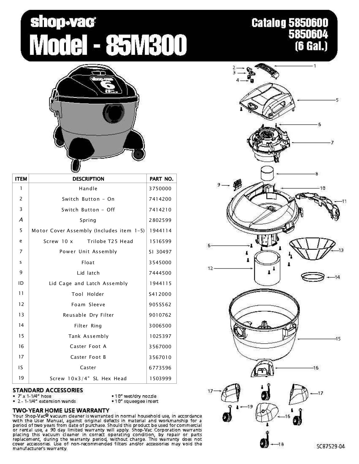 Shop Vac 85m300 Owner's Manual