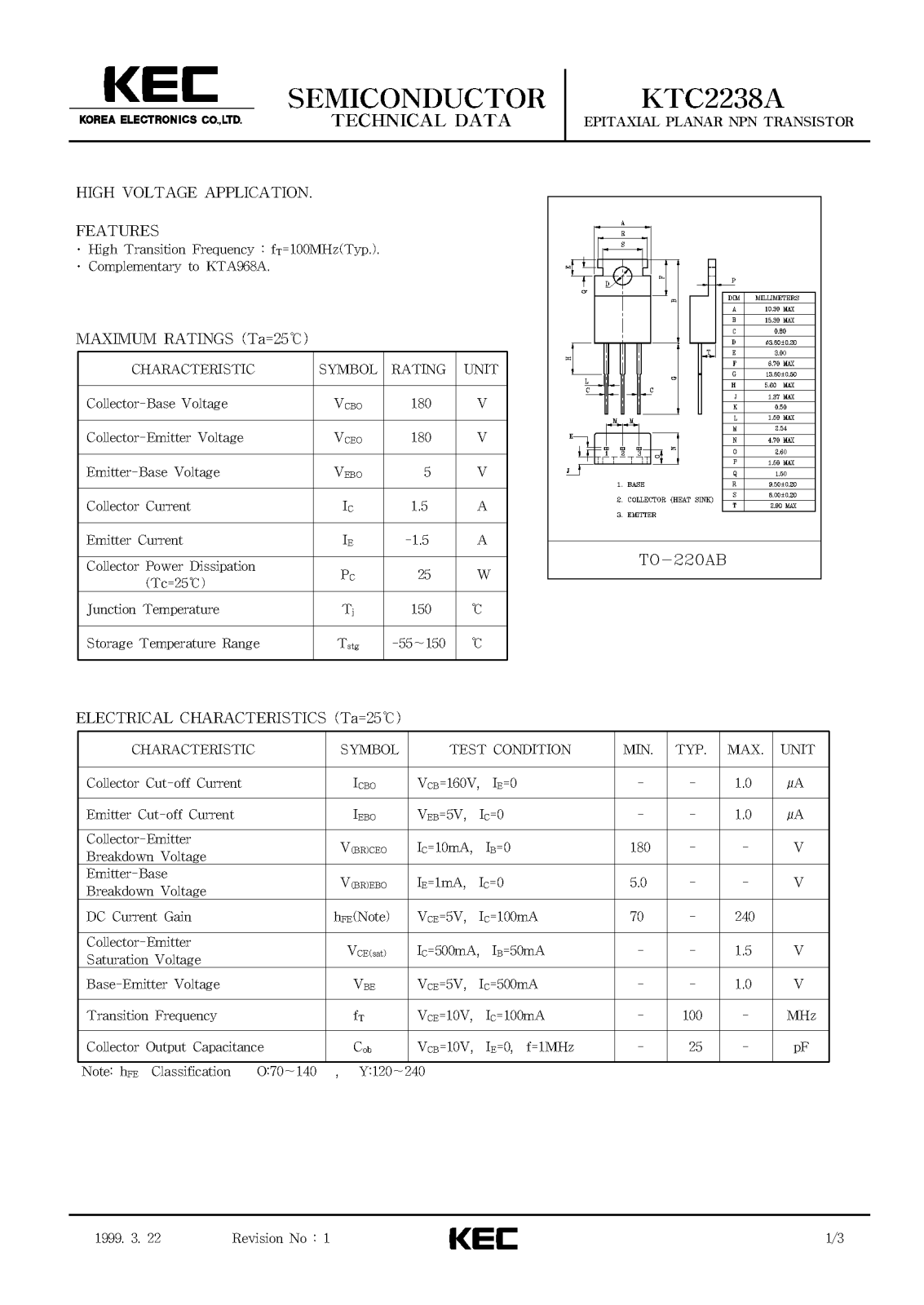 KEC KTC2238A Datasheet