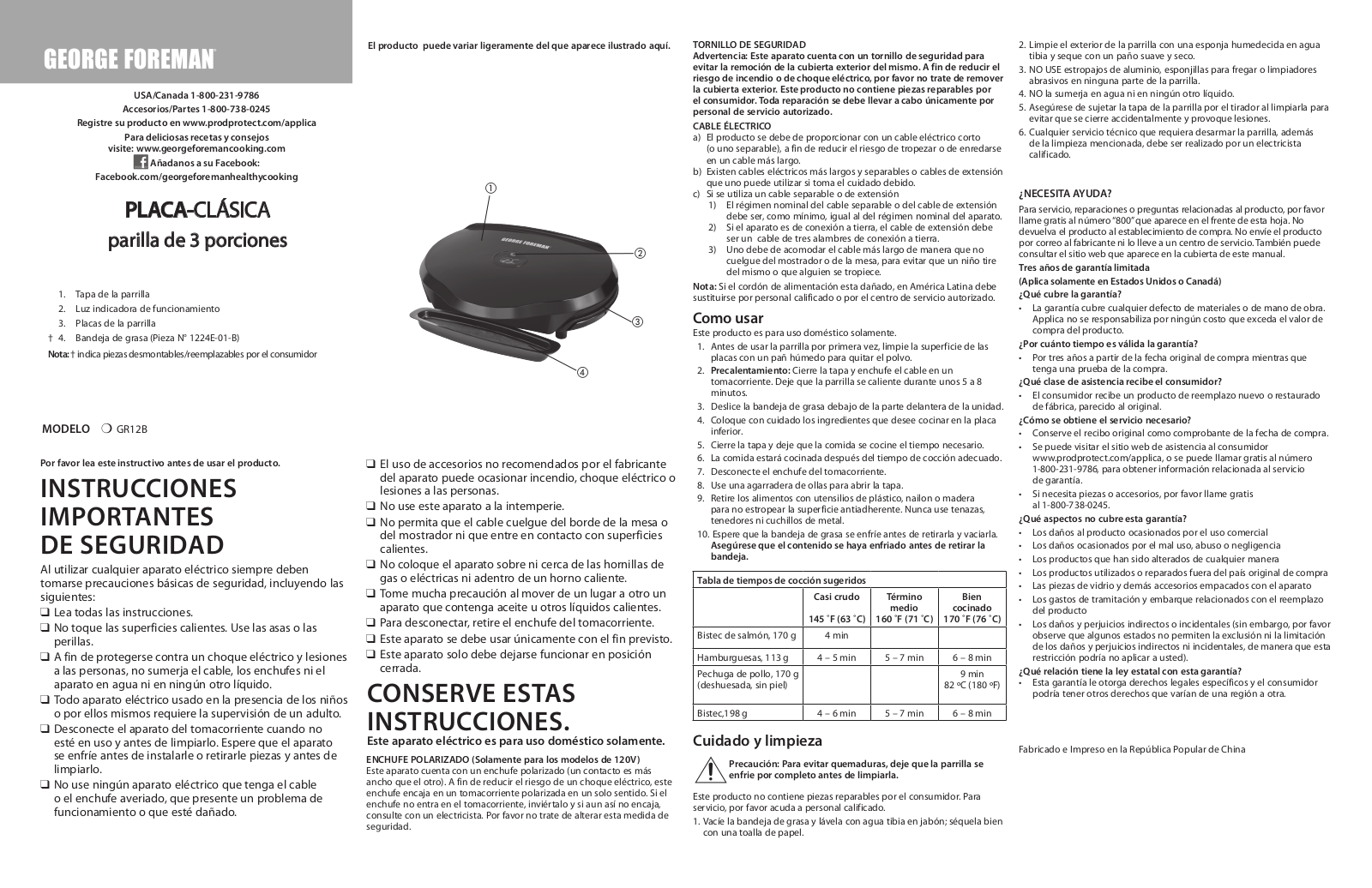 George Foreman GR12B User Manual