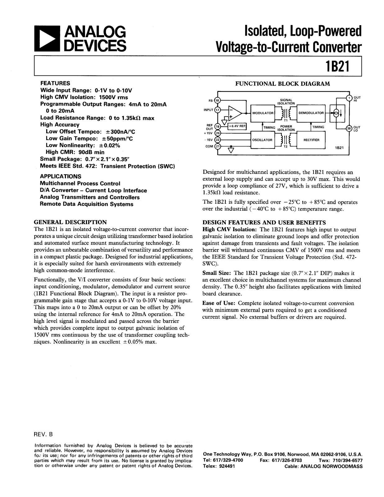 Analog Devices B21 b Datasheet