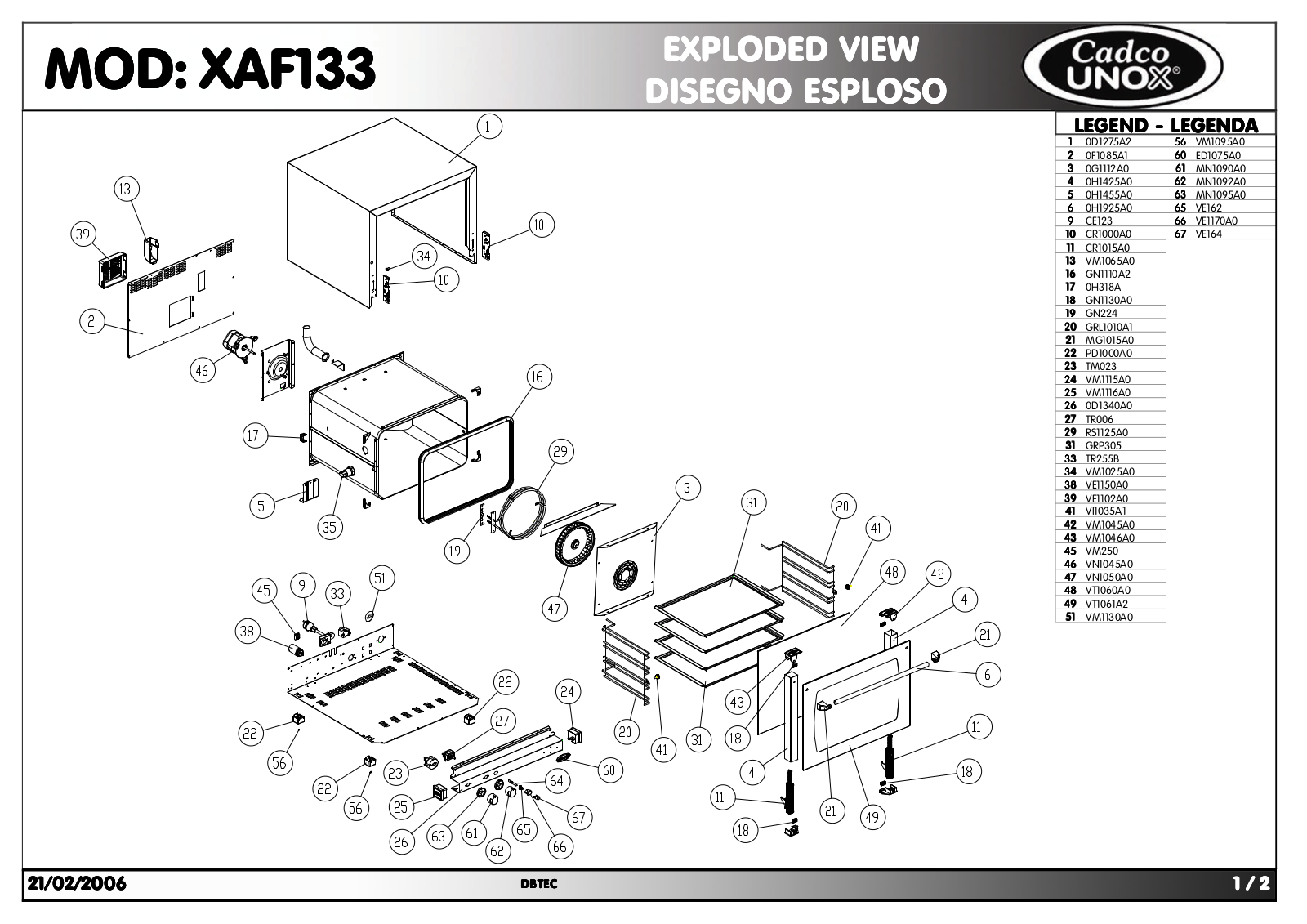 Cadco XAF-133 Parts List