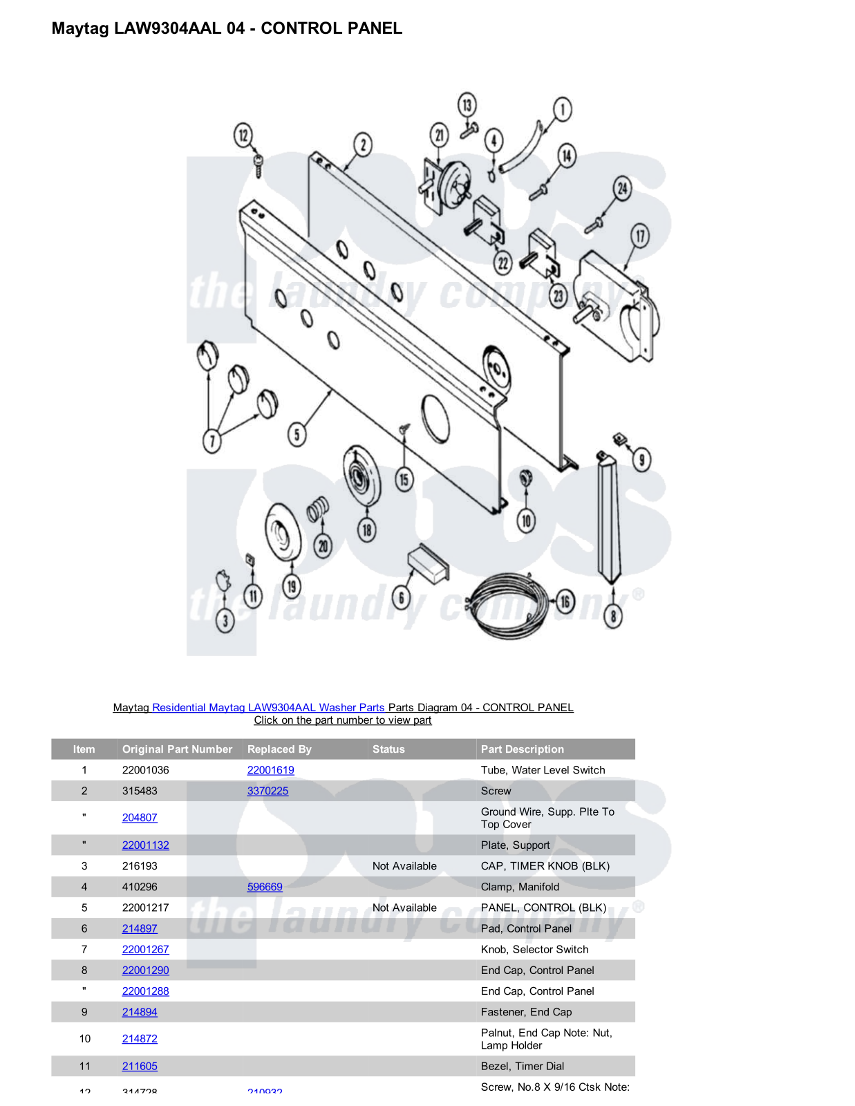 Maytag LAW9304AAL Parts Diagram