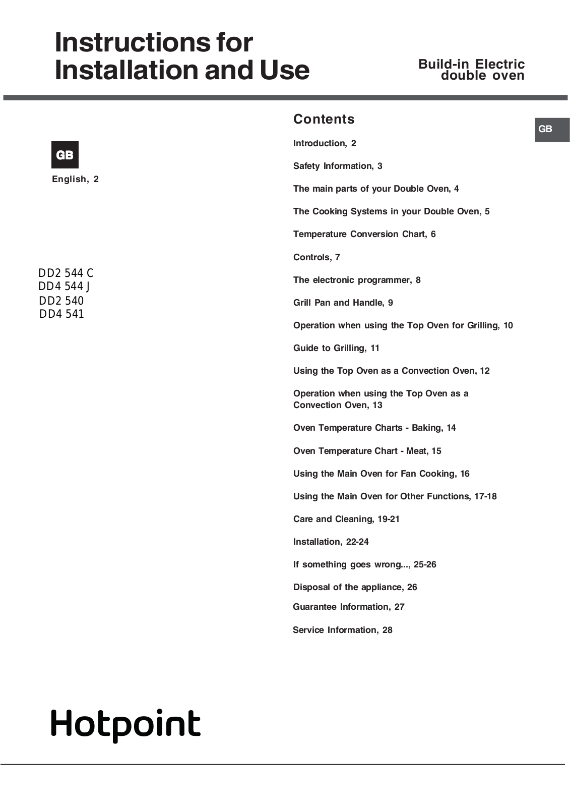 Hotpoint DD2 544 C, DD4 544 J, DD2 540, DD4 541 Instruction manual