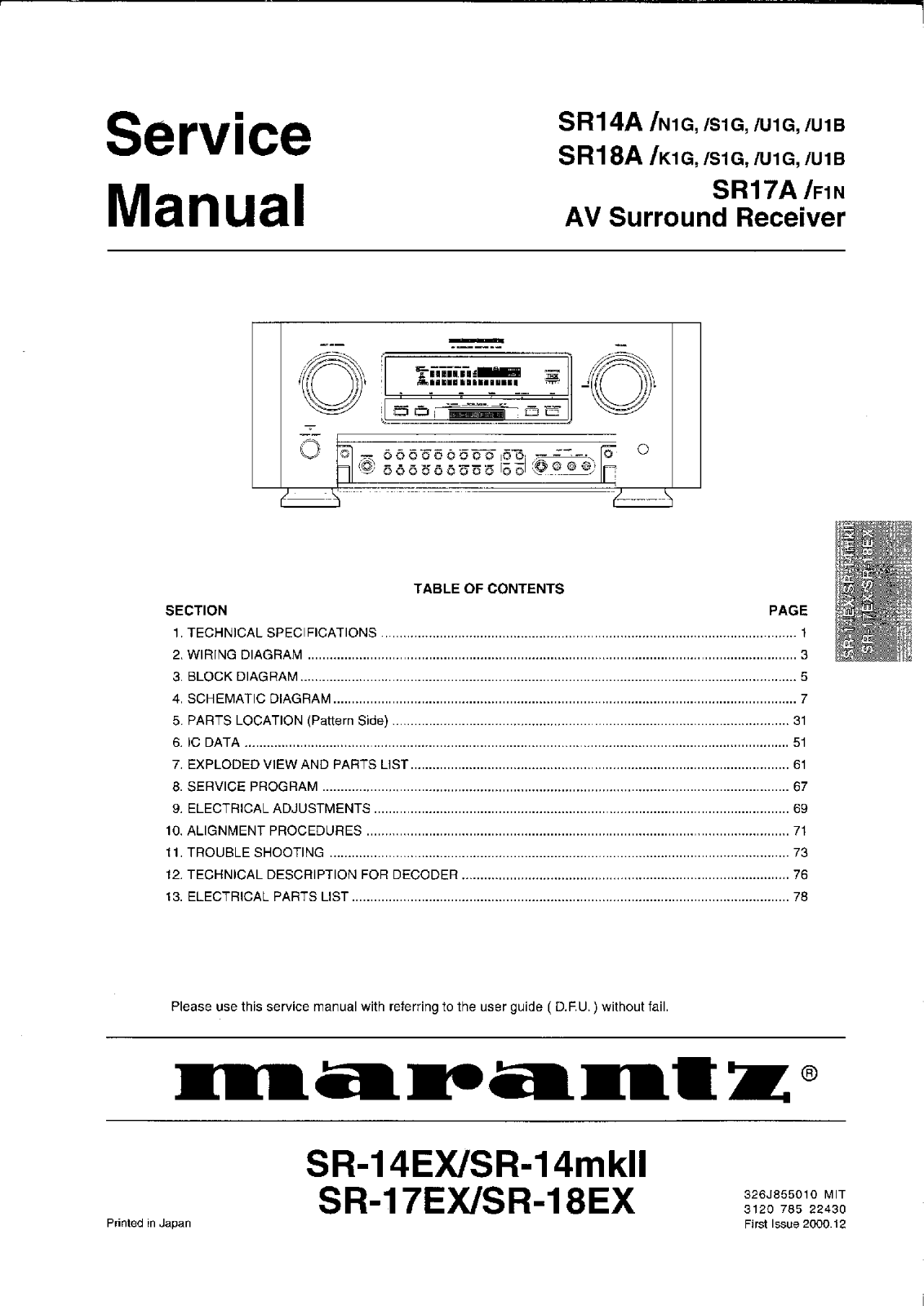 Marantz SR-18-A, SR-14-A, SR-17-A Service Manual