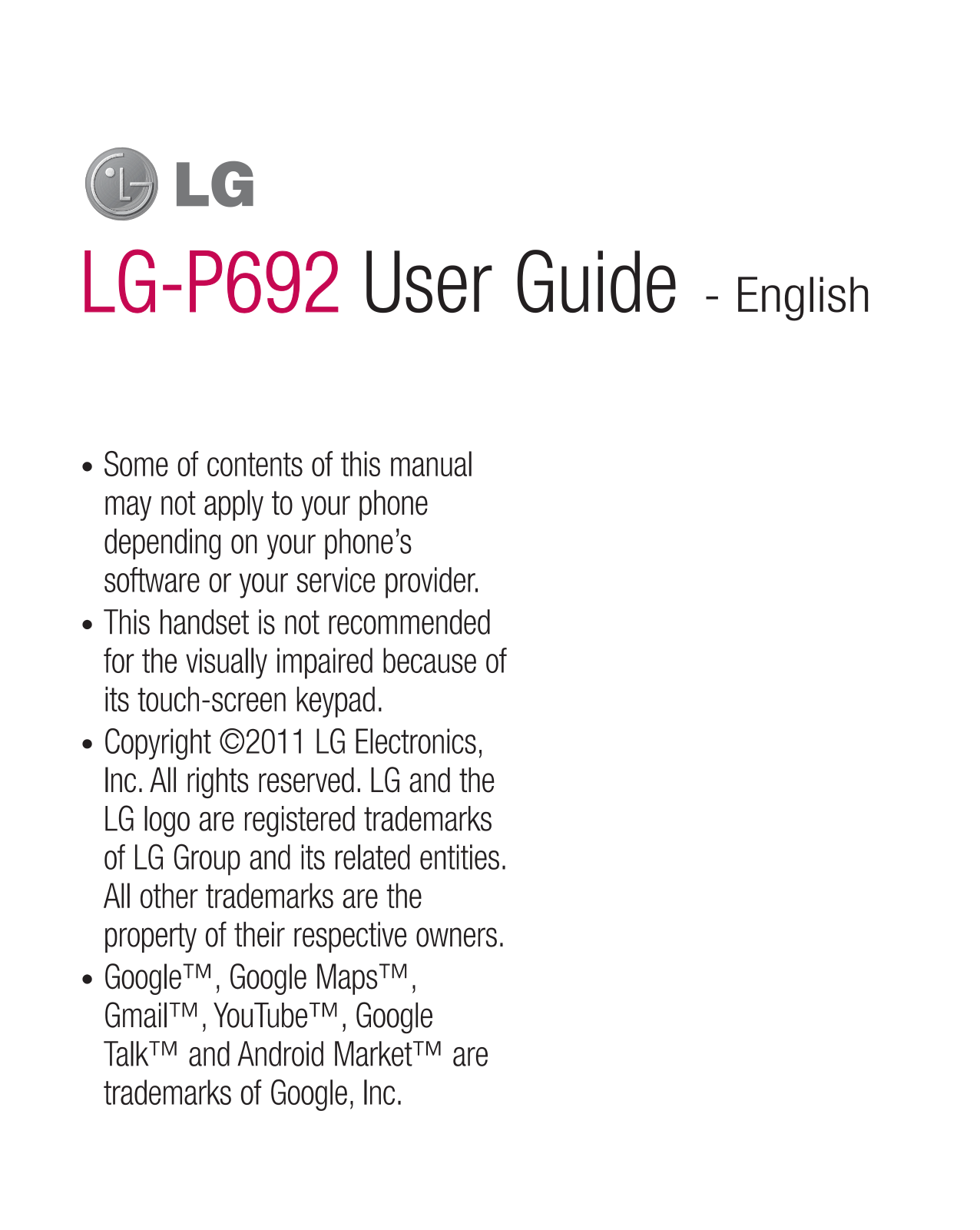 LG P692 Users manual