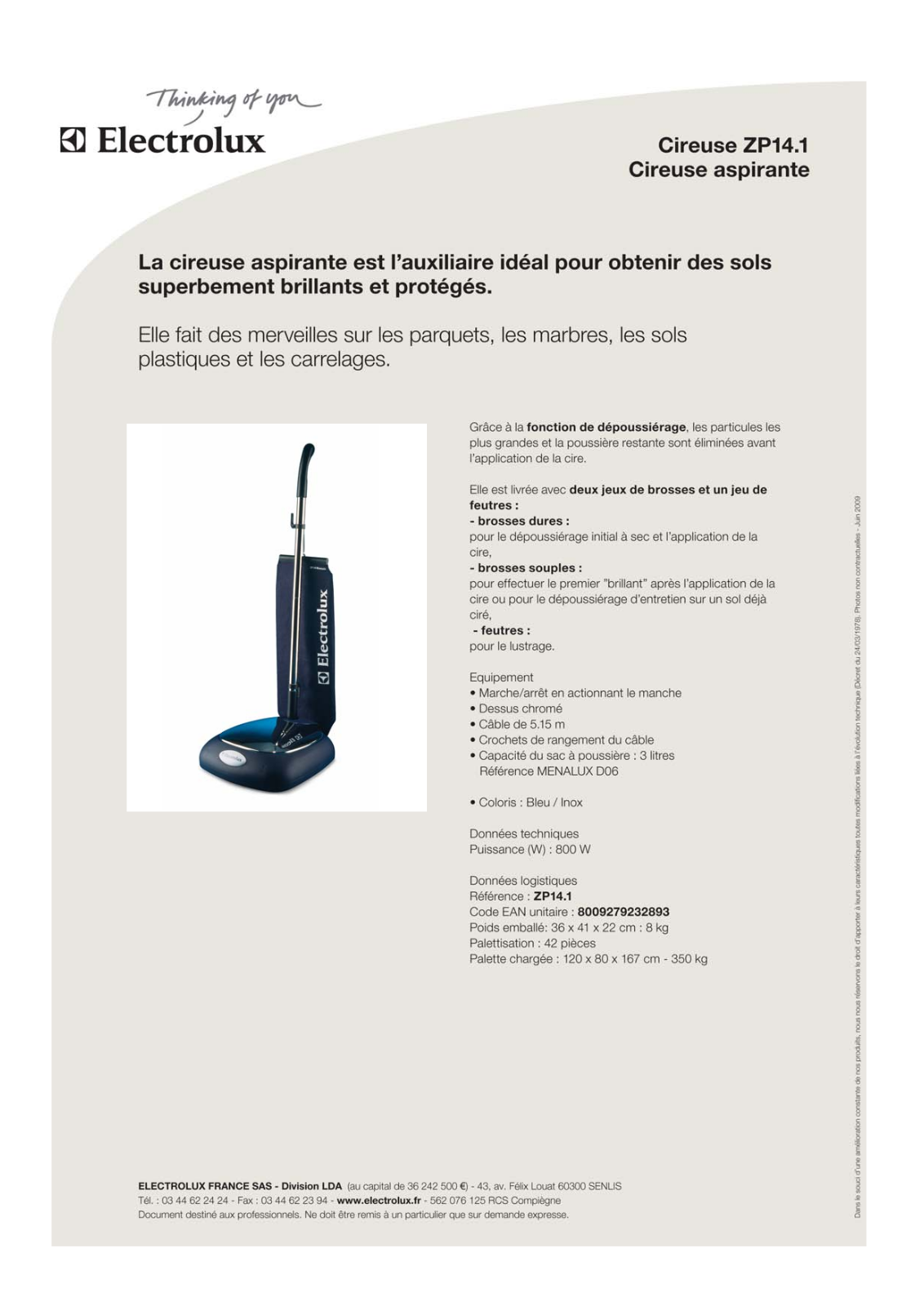 Electrolux ZP14.1 product sheet