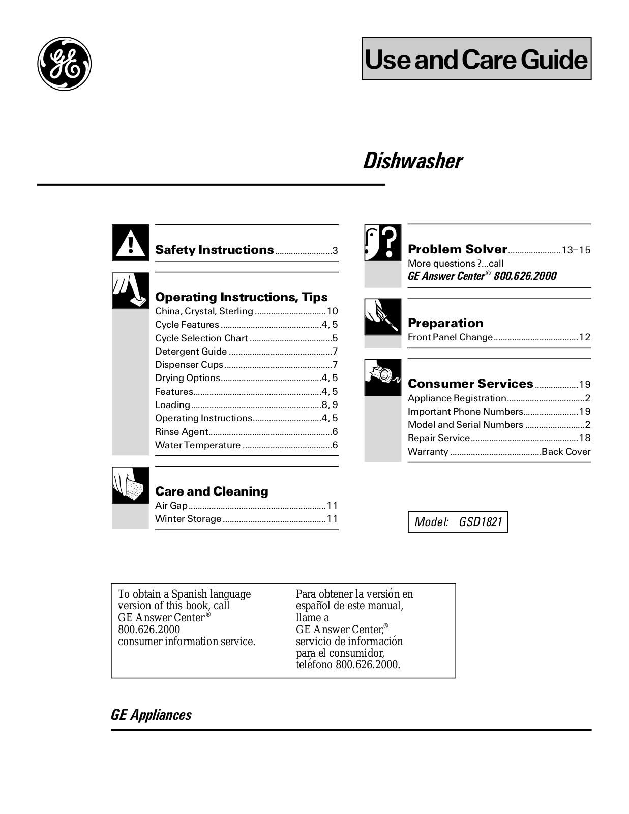 GE GSD1821 Use and Care Manual