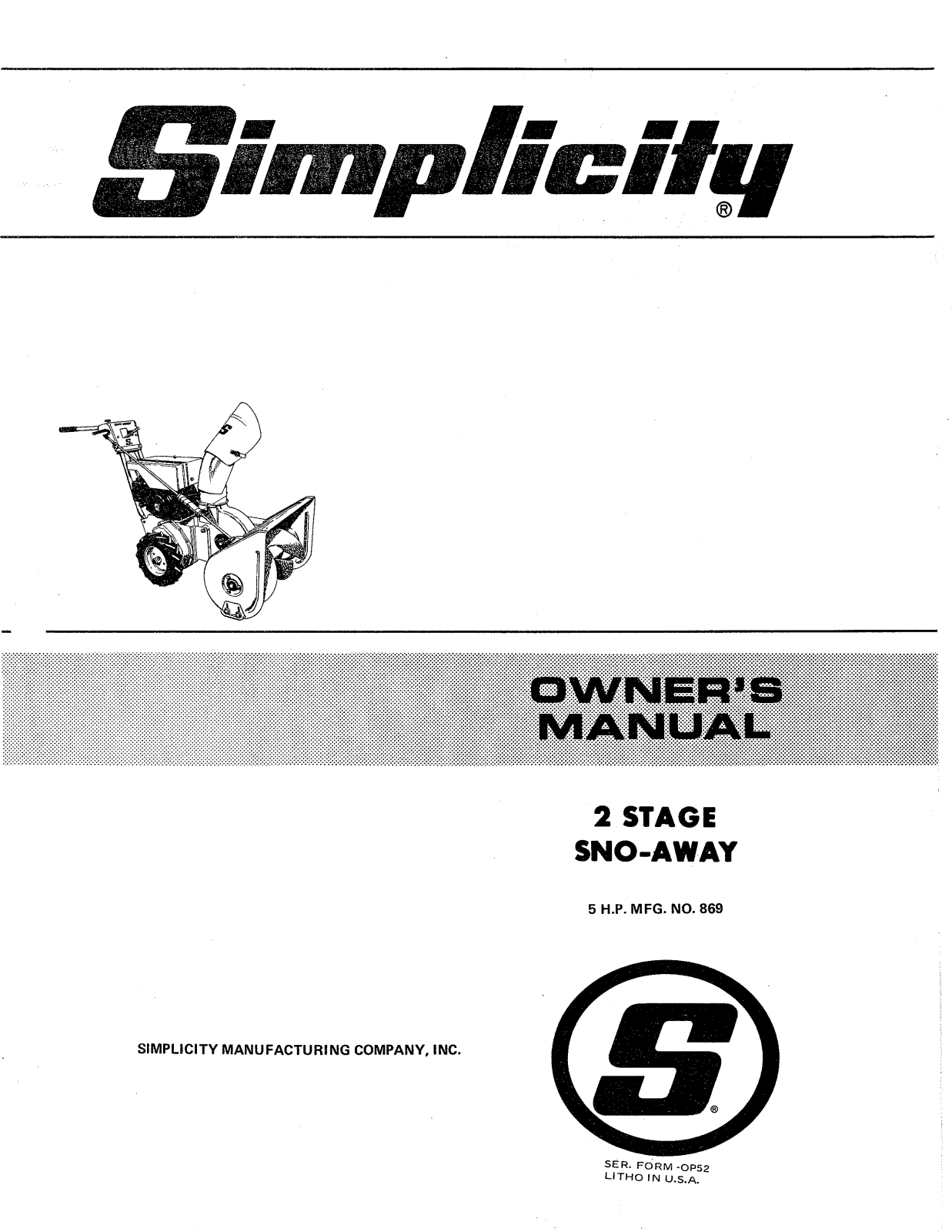 Simplicity 869 User Manual