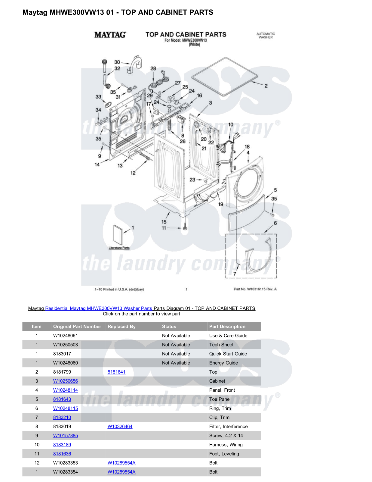 Maytag MHWE300VW13 Parts Diagram