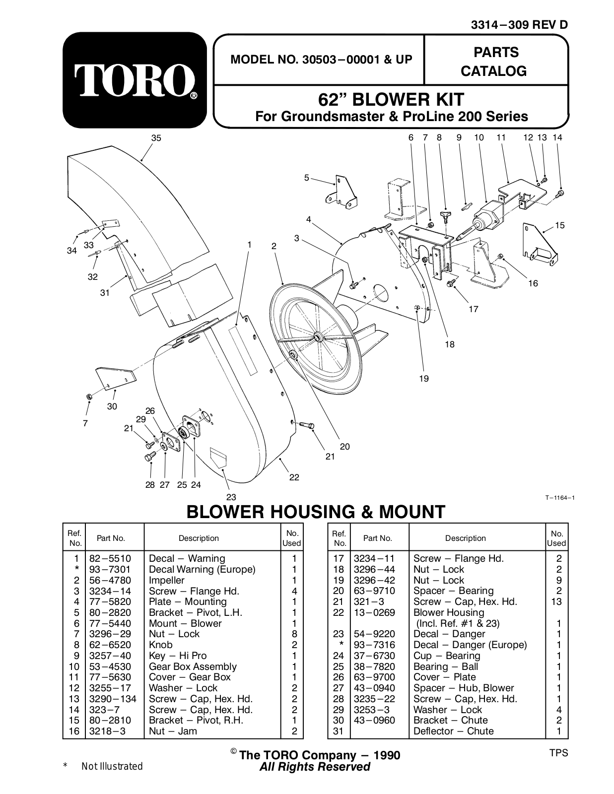 Toro 30503 Parts Catalogue