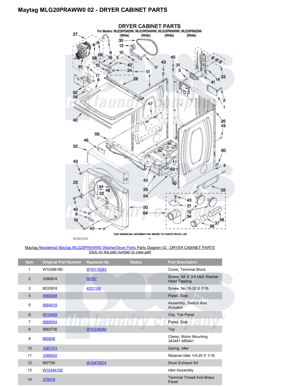 Maytag MLG20PRAWW0/Dryer Parts Diagram