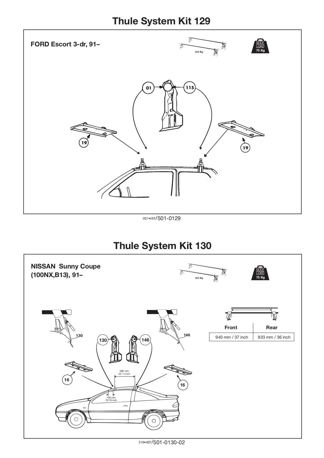 Thule 129, 130 User Manual