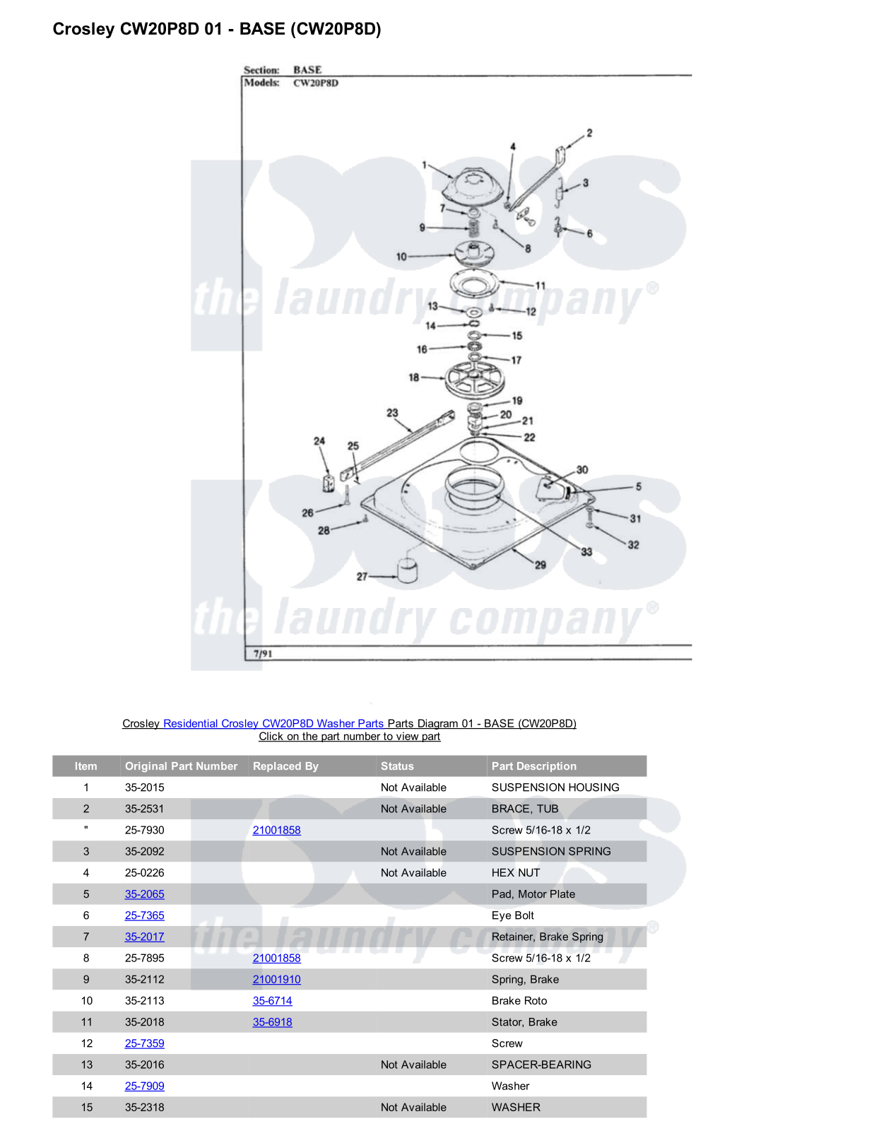 Crosley CW20P8D Parts Diagram