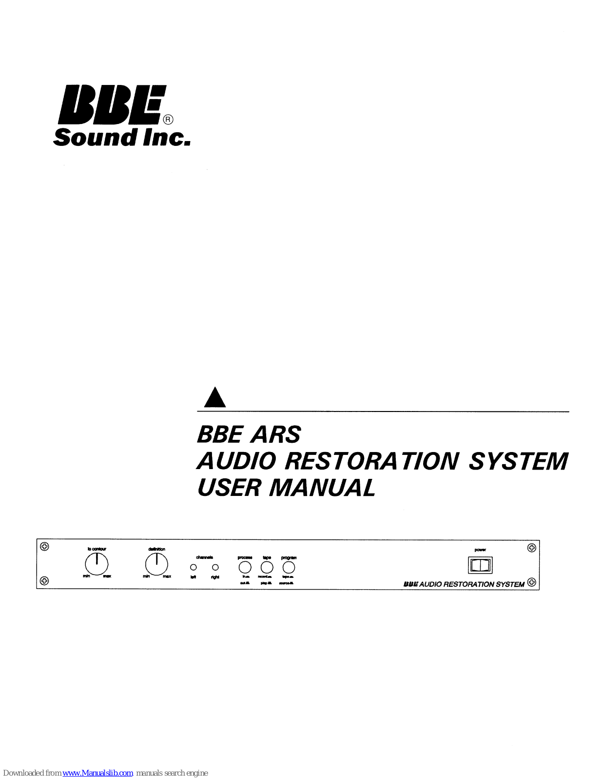 BBE Sound Audio Restoration System BBE ARS, ARS1, BBE ARS User Manual