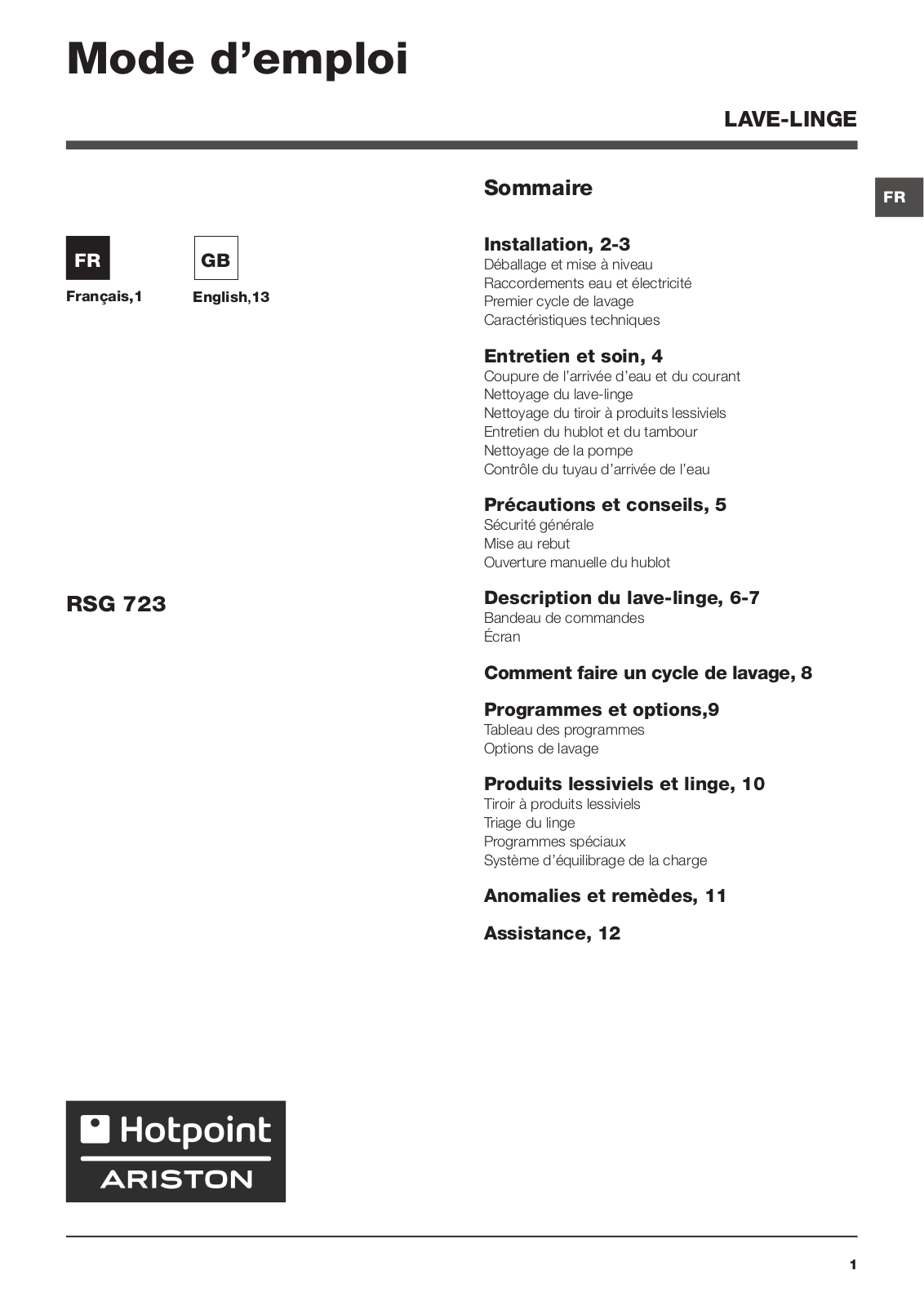 Hotpoint RSG 723 FR User Manual