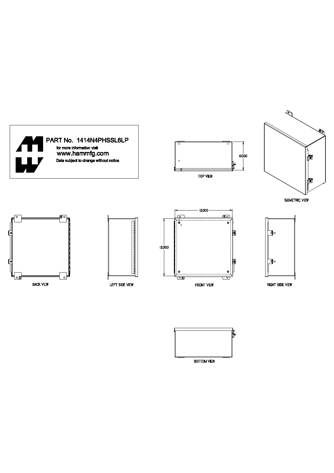 Hammond Manufacturing 1414N4PHSSL6LP technical drawings