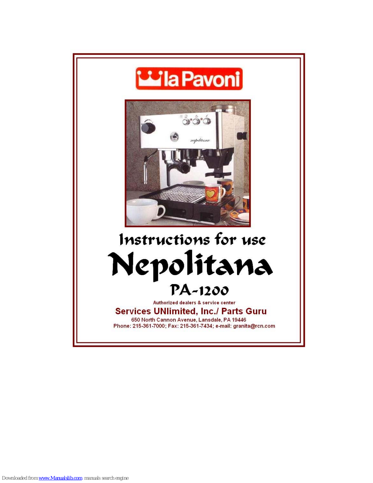 La Pavoni Nepolitana PA-1200 Instructions For Use Manual