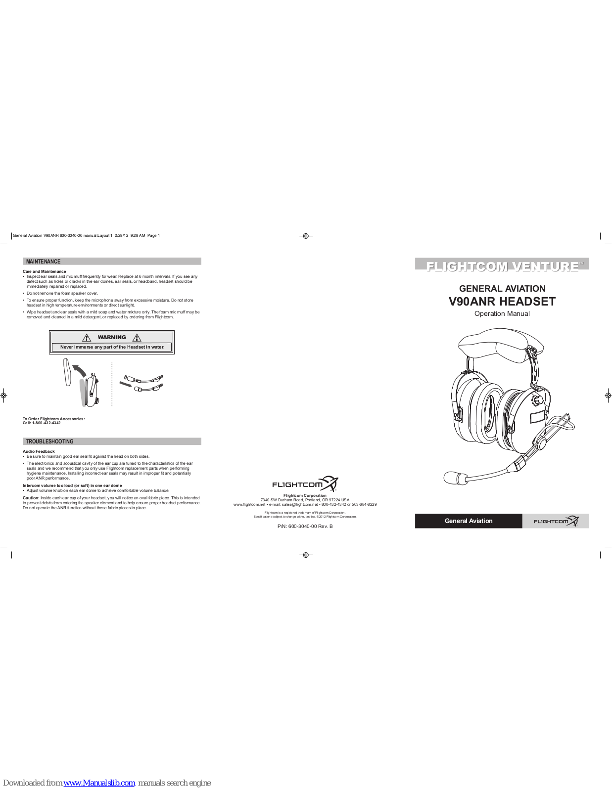 Flightcom VENTURE V90ANR Operation Manual