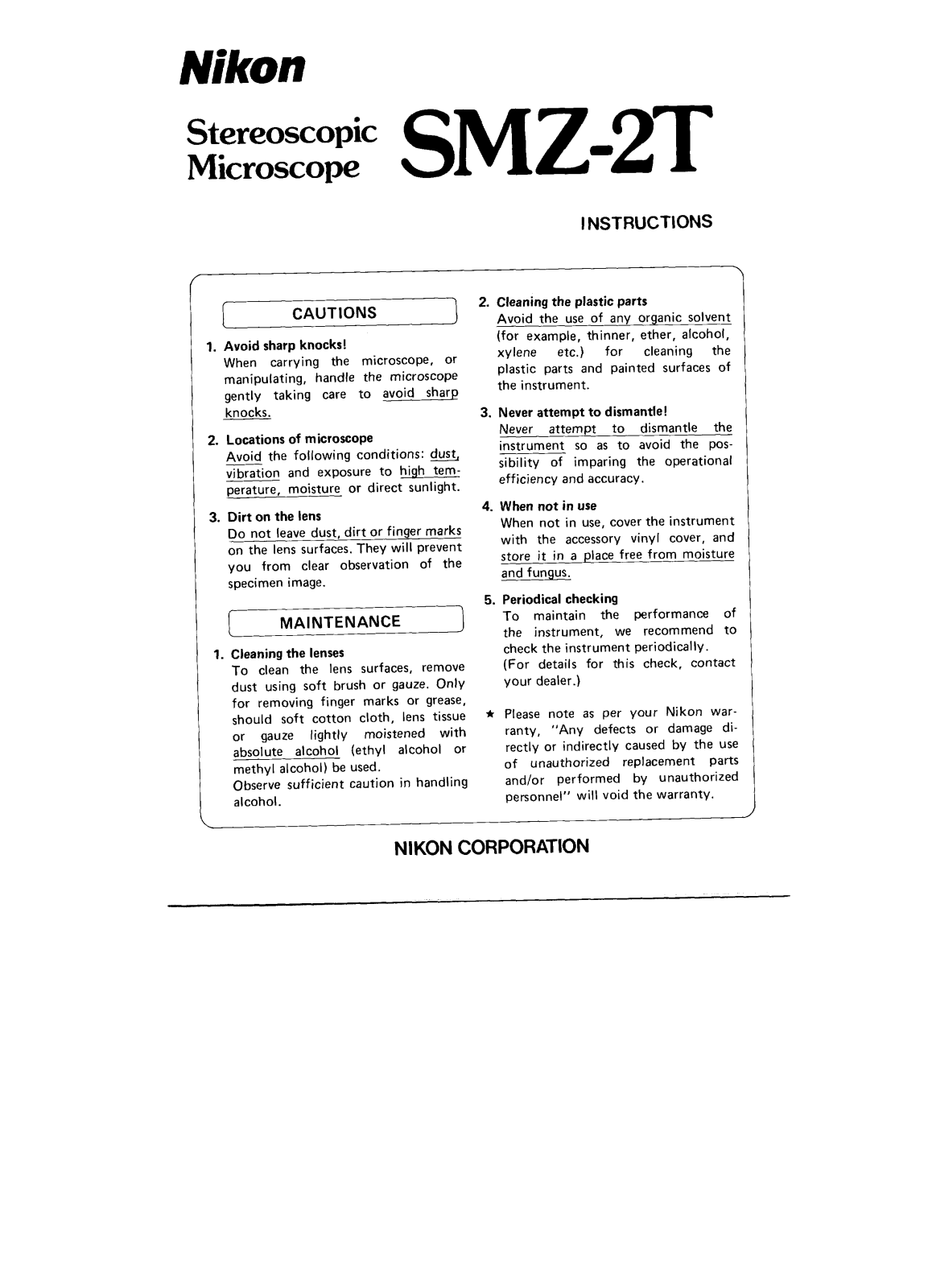 Nikon SMZ-2T User Manual