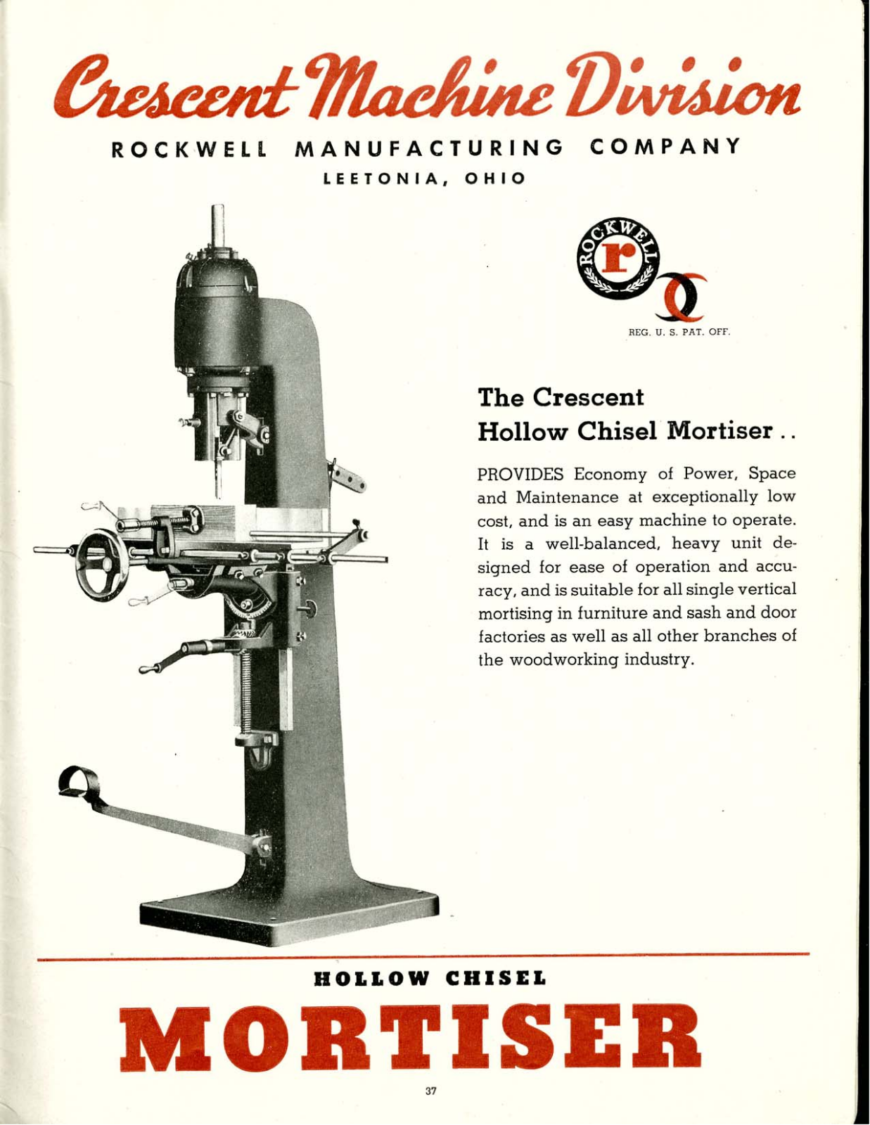 Crescent Machine 1946 - Crescent Hollow Chisel Mortiser Mortisers - ManualMachine.com