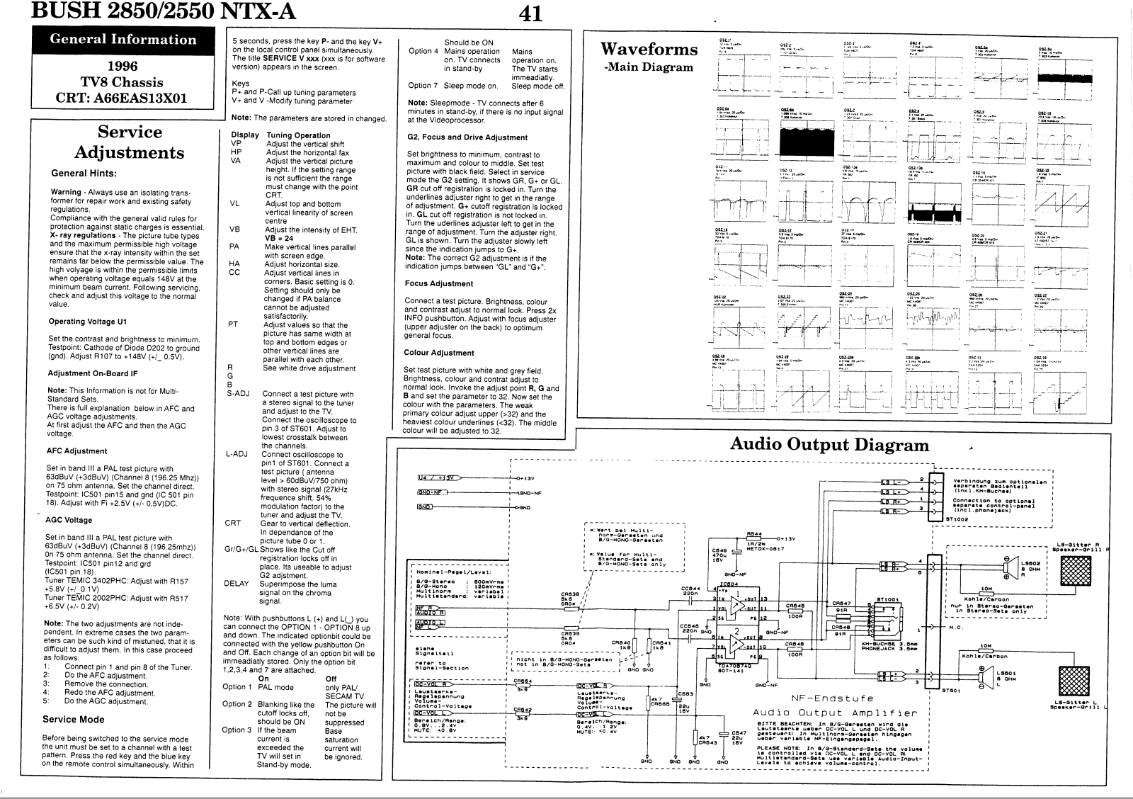 bush 2550, 2850 ntx-a Service Adjustments