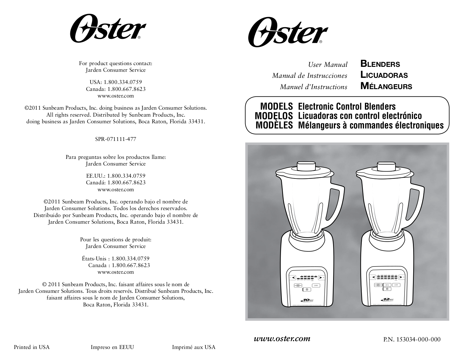 Oster Electronic Control Blenders User Manual