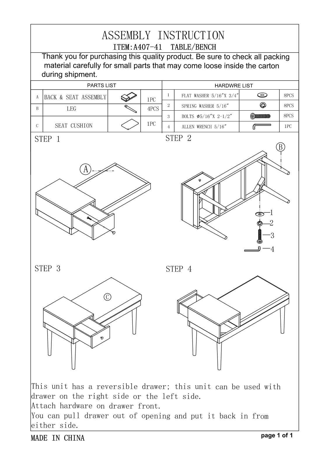 Progressive Furniture A40741 Assembly Guide