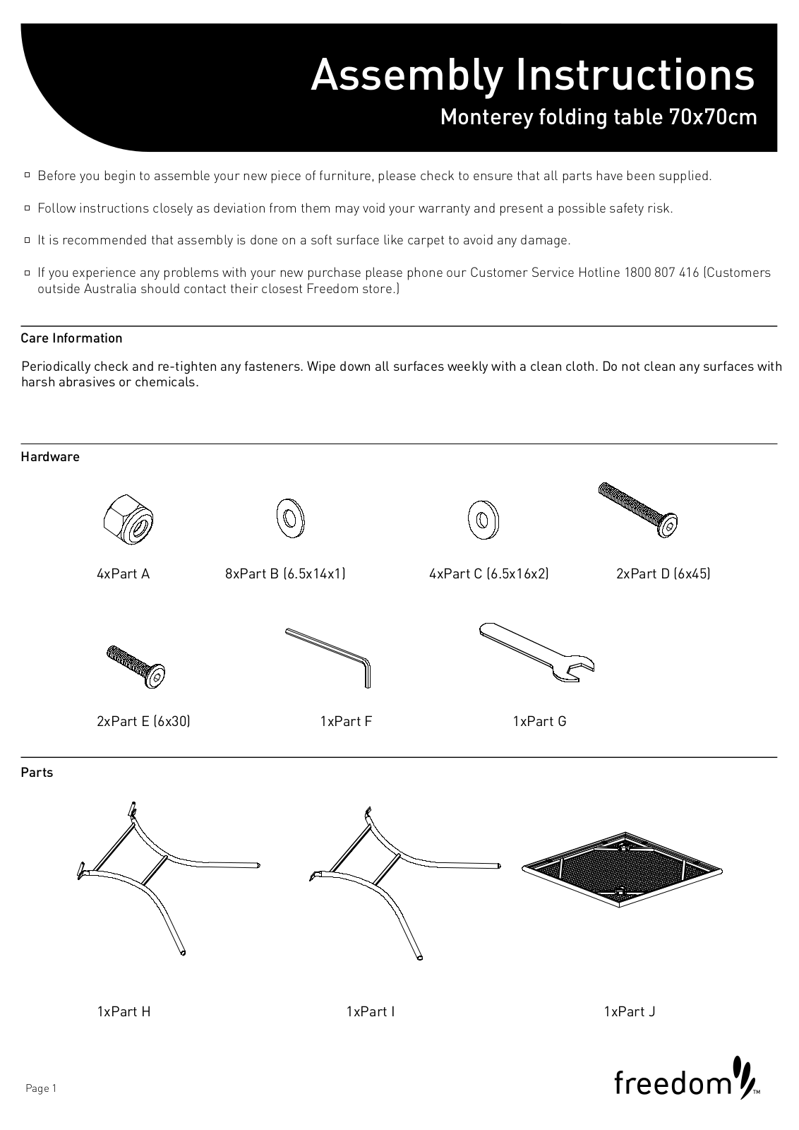 Freedom Monterey Folding Table Assembly Instruction